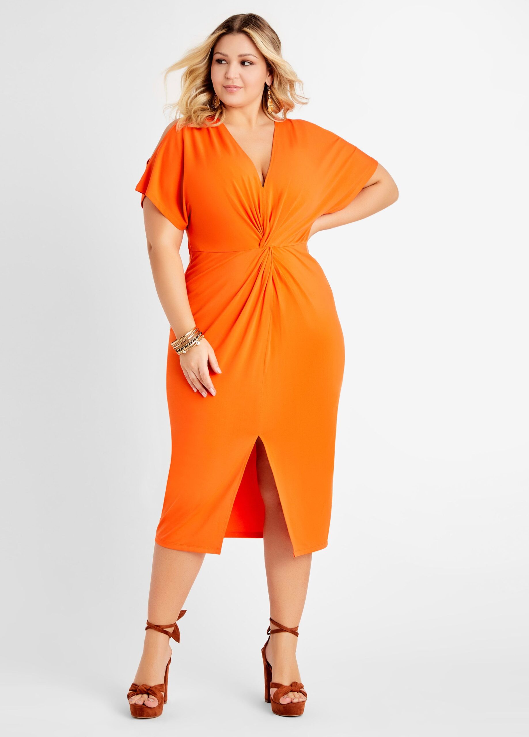 Cold Shoulder Slit Front Dress