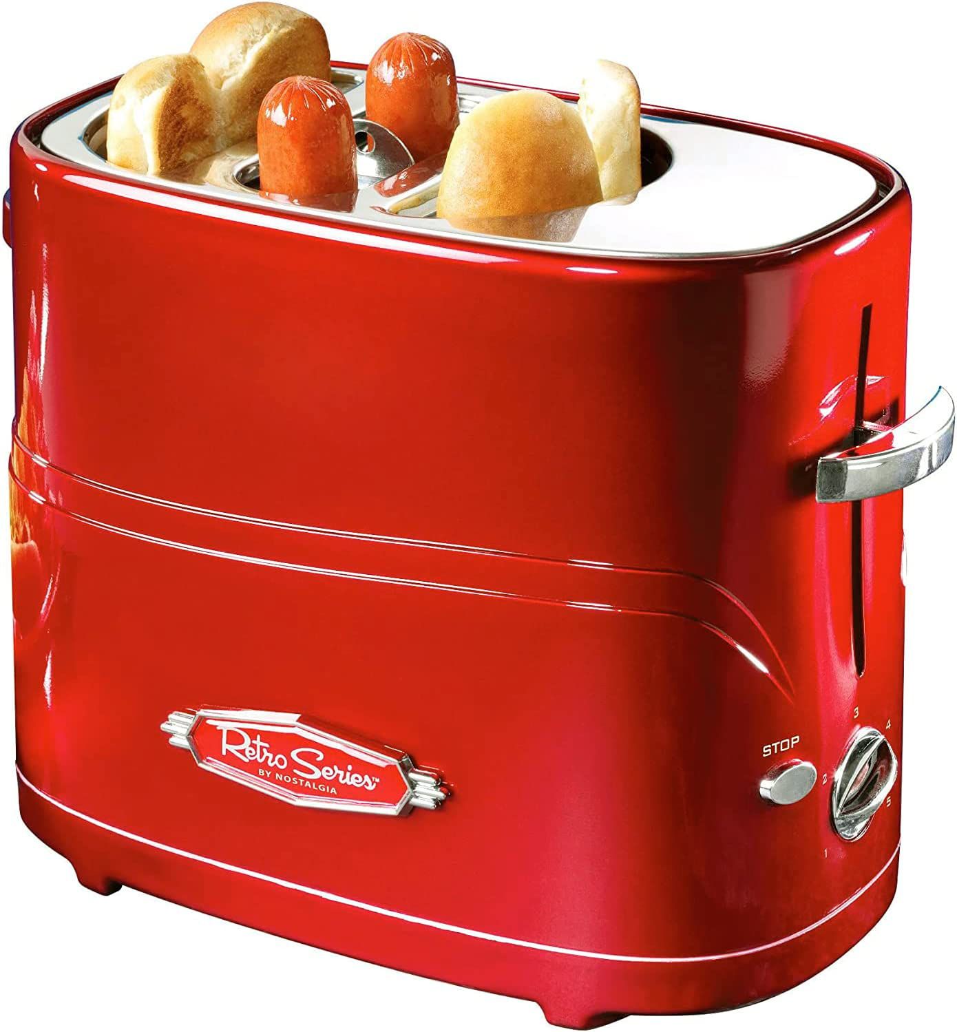 Nostalgia 2 Slot Hot Dog and Bun Toaster, Retro Red