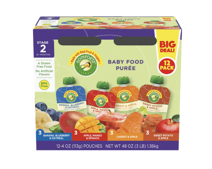 Comforts Baby Food Pouches variety pack box
