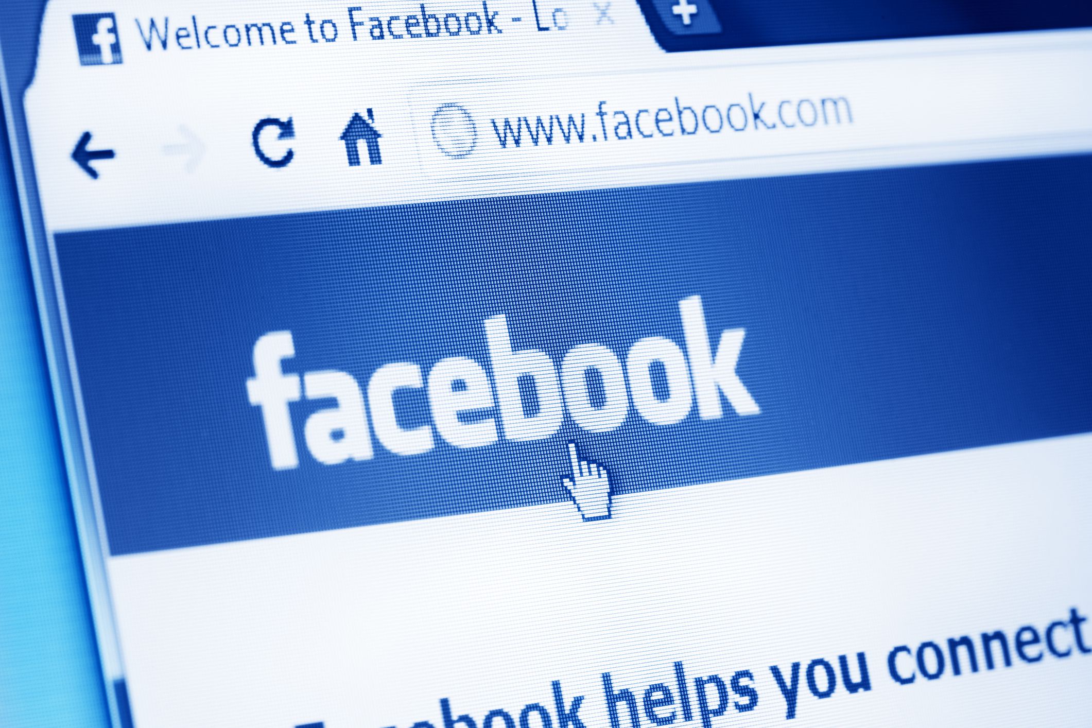 Facebook webpage on screen