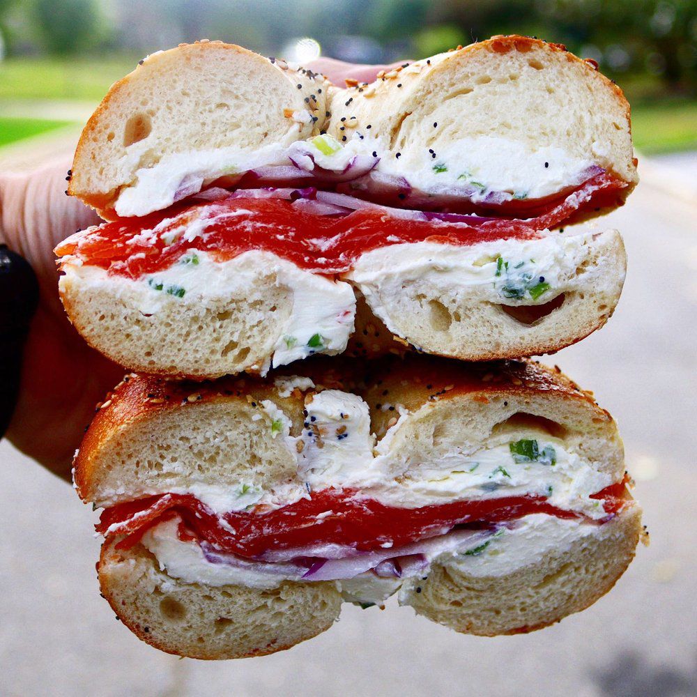 Bagel Masters bagel cut in half showing inside