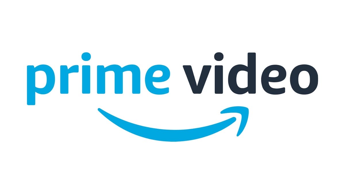 The Amazon Prime Video logo with "prime" in light blue, "video" in black, and a curved blue arrow underneath resembling a smile. Unlike free streaming services, this logo appears on a white background.