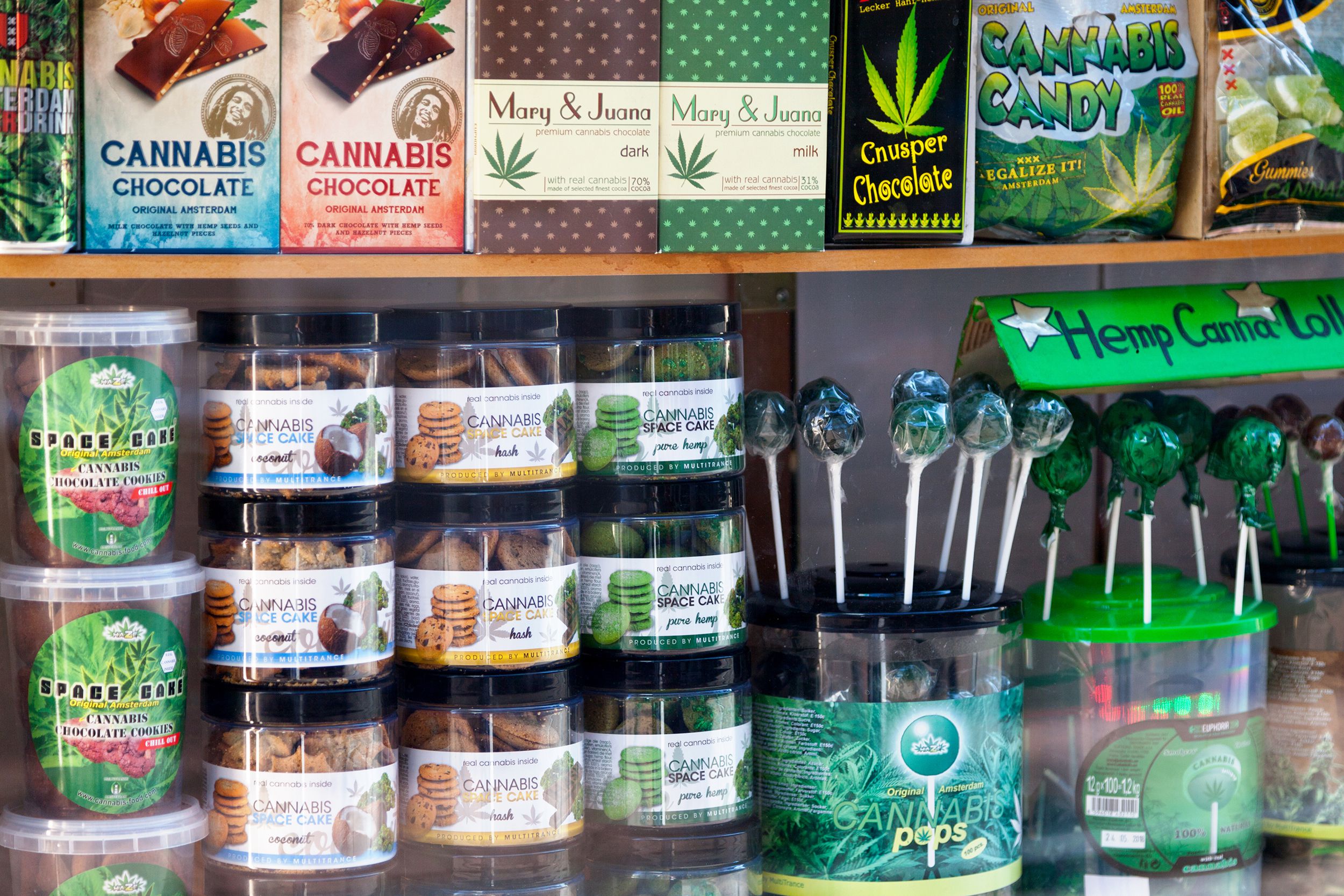 showcase of cannabis shop in Amsterdam