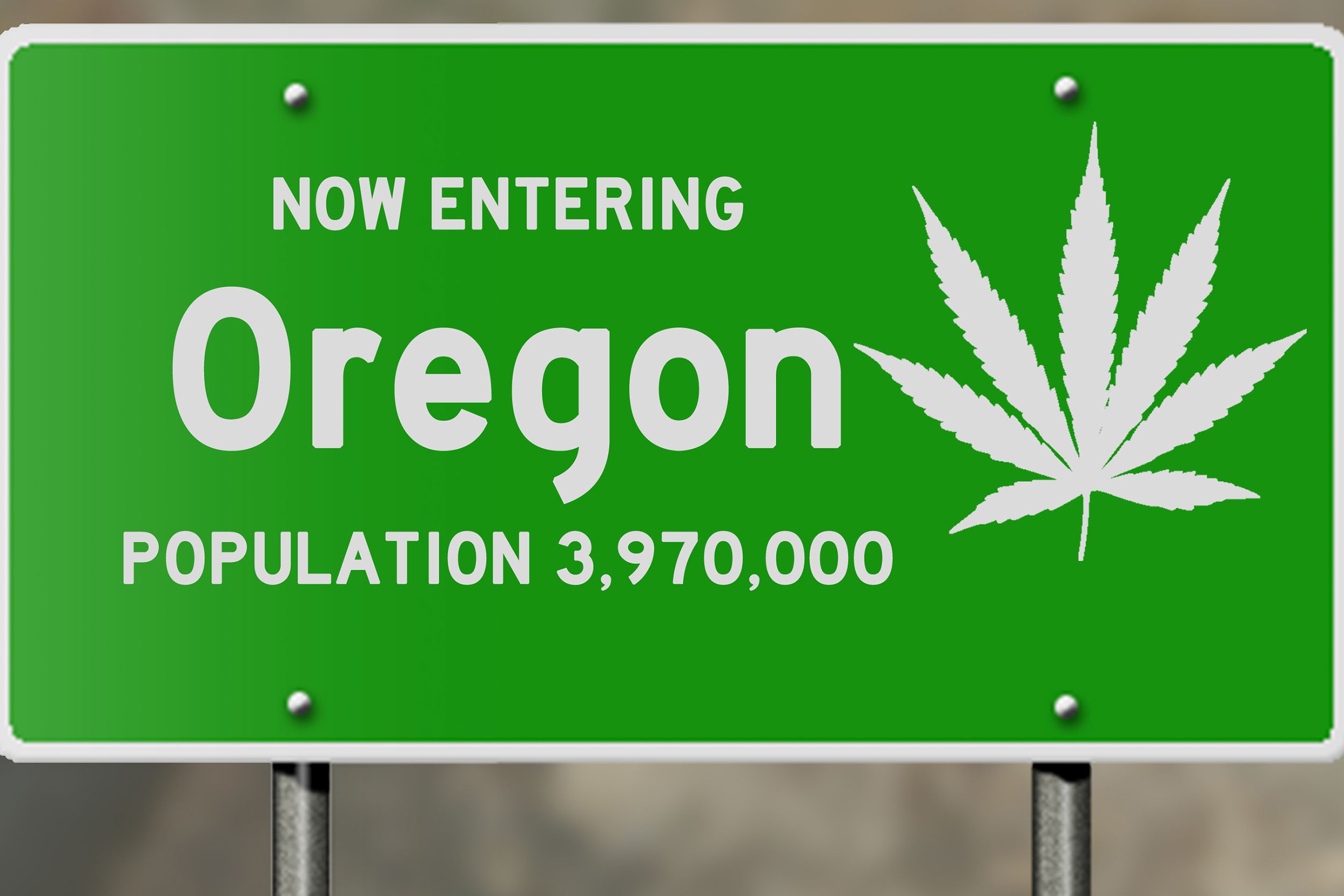 Oregon highway sign with marijuana leaf