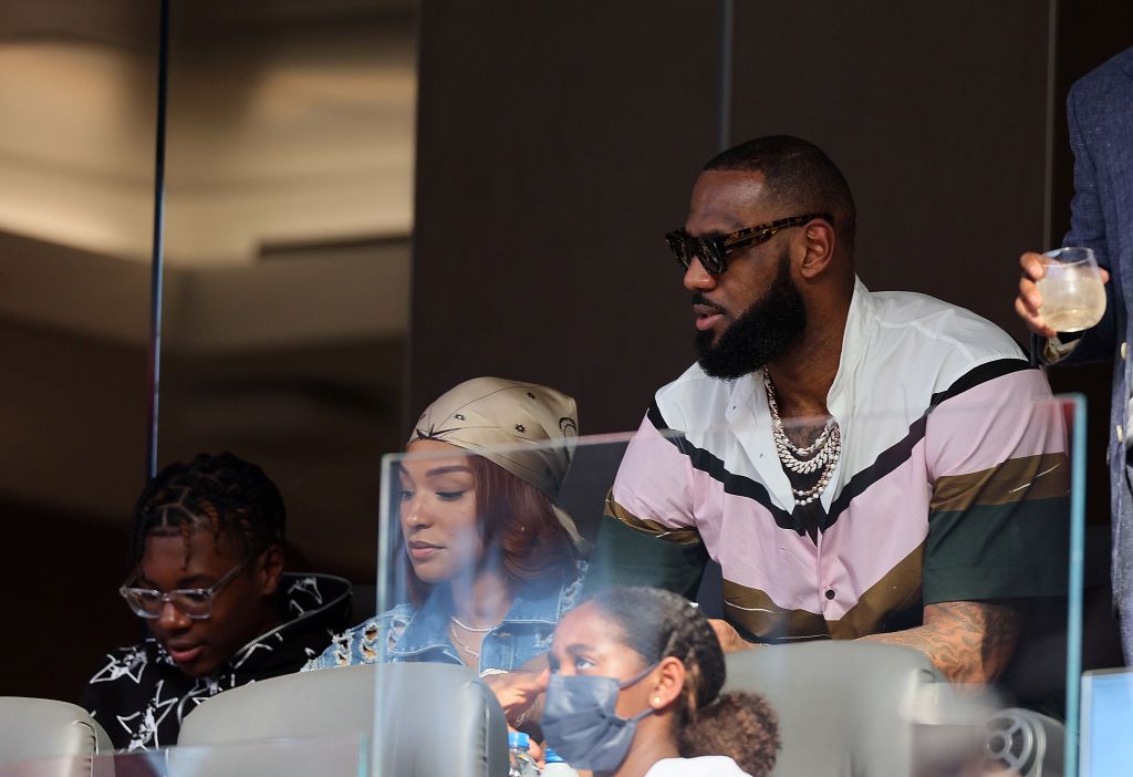 NBA player LeBron James attends Super Bowl LVI between the Los Angeles Rams and the Cincinnati Bengals at SoFi Stadium on February 13, 2022 in Inglewood, California.