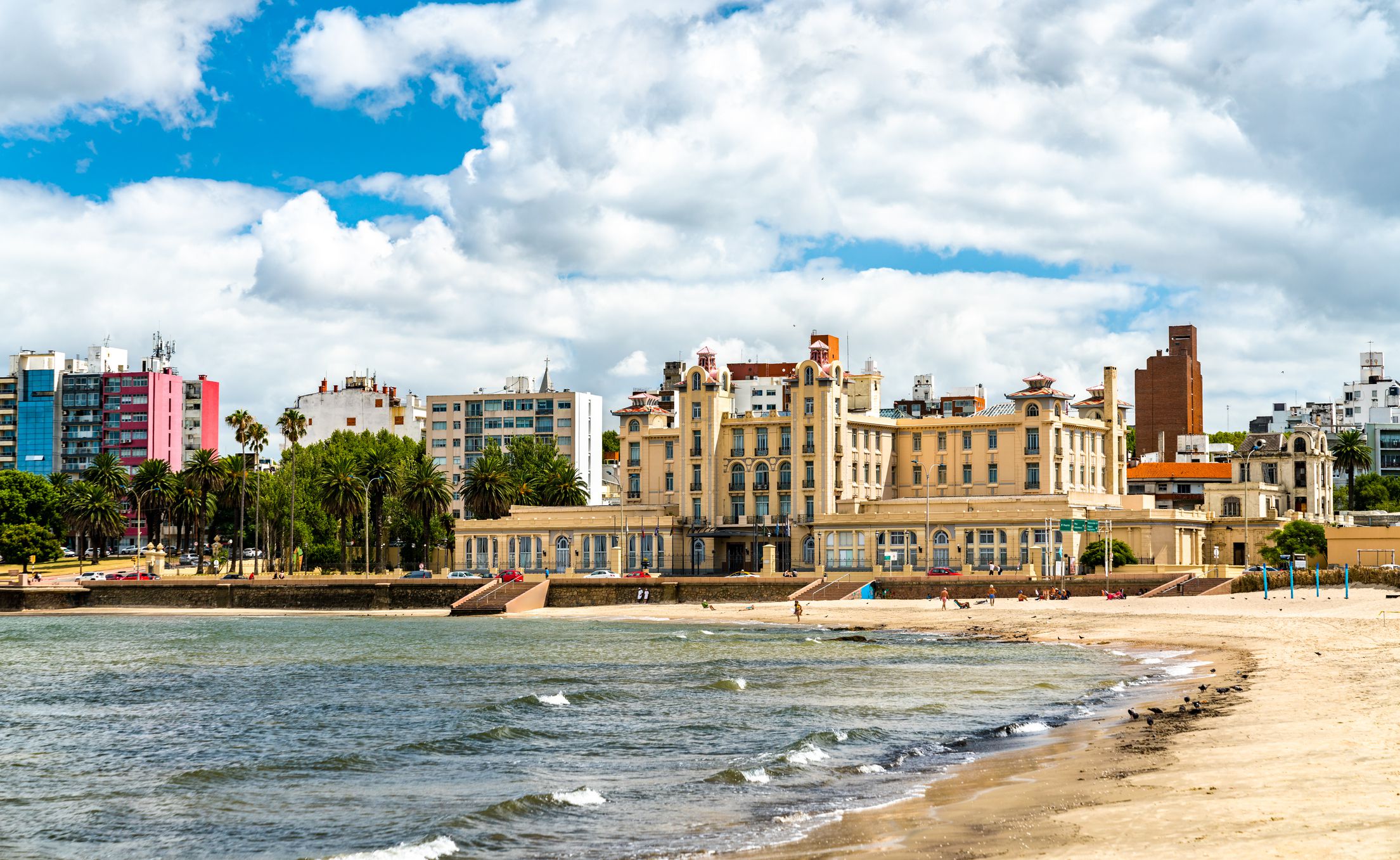 Mercosur Palace, Montevideo, Uruguay with beach in front