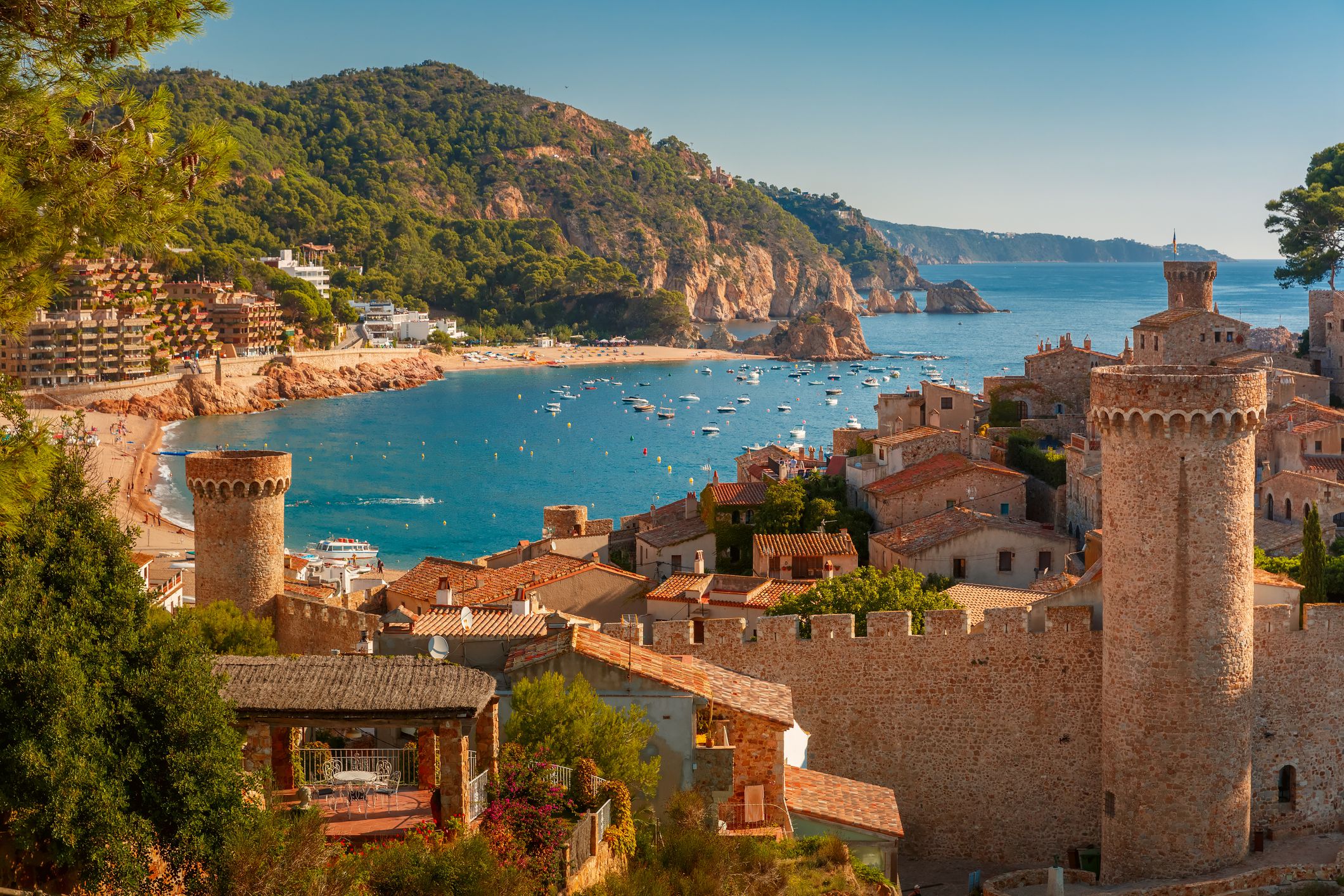 Tossa de Mar on the Costa Brava, Catalunya, Spain on a late summer day, sun almost setting
