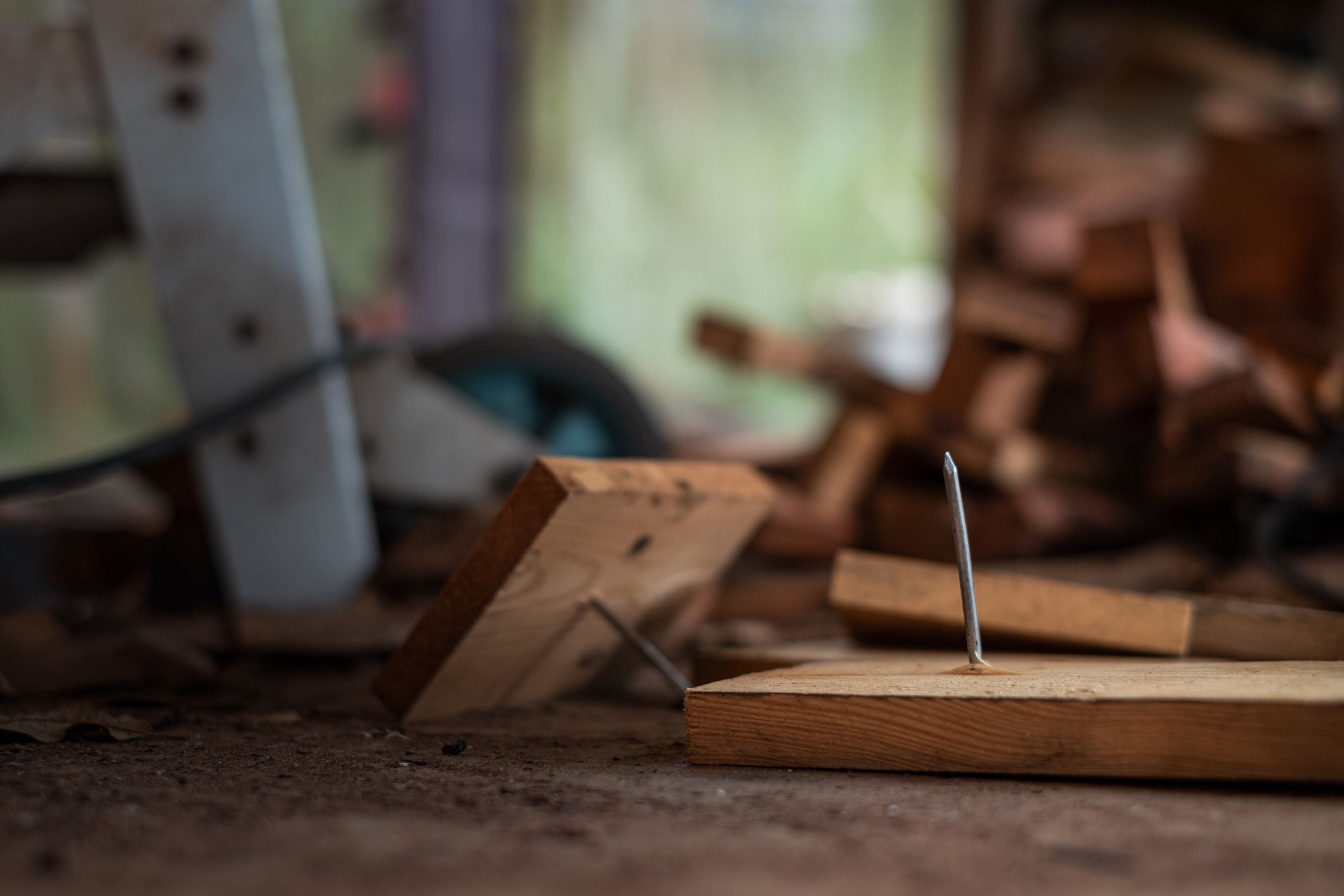 Nail plugged in board wood In the construction area