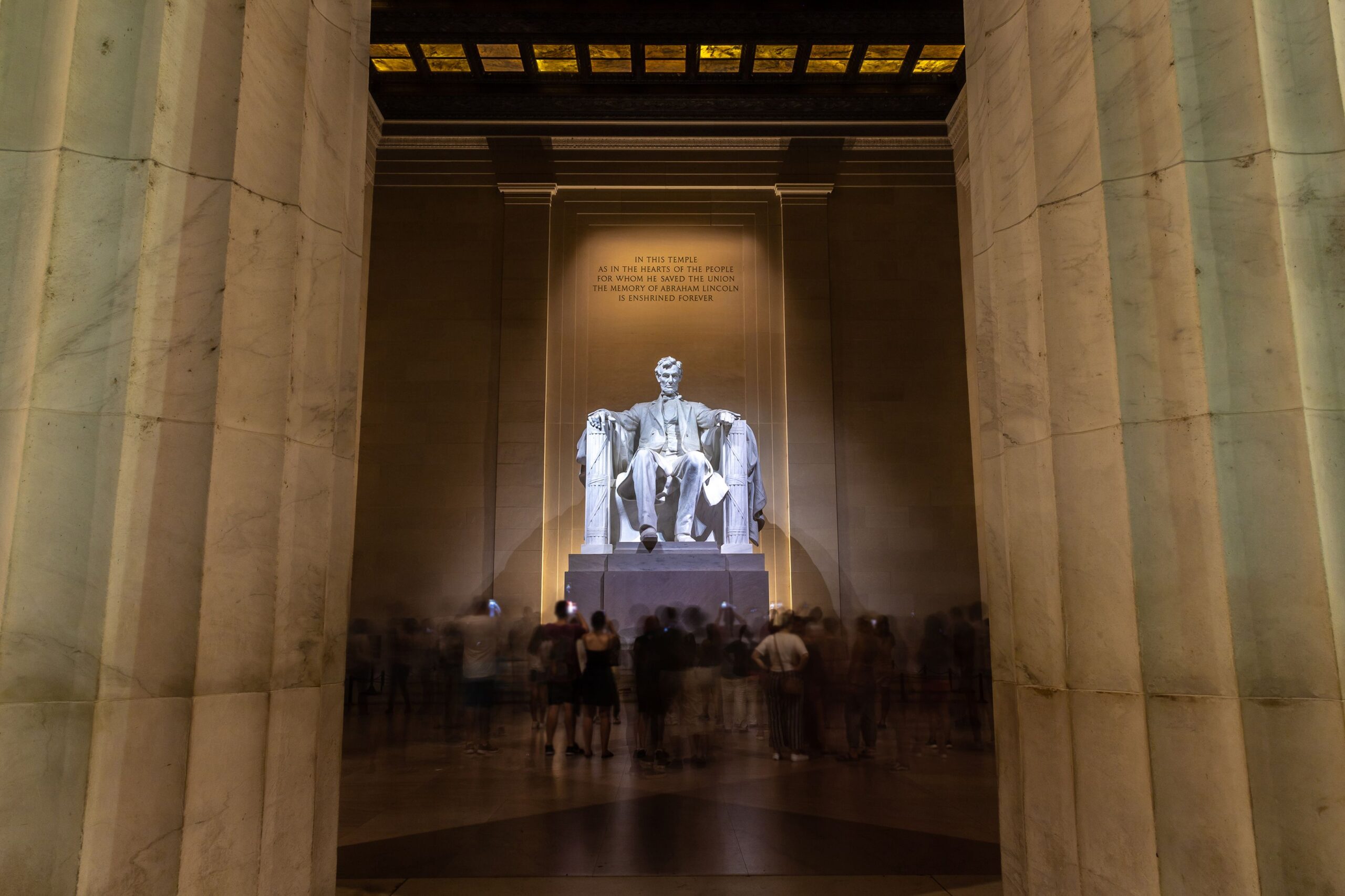 Abraham Lincoln statue inside Lincoln Memorial in Washington DC, USA