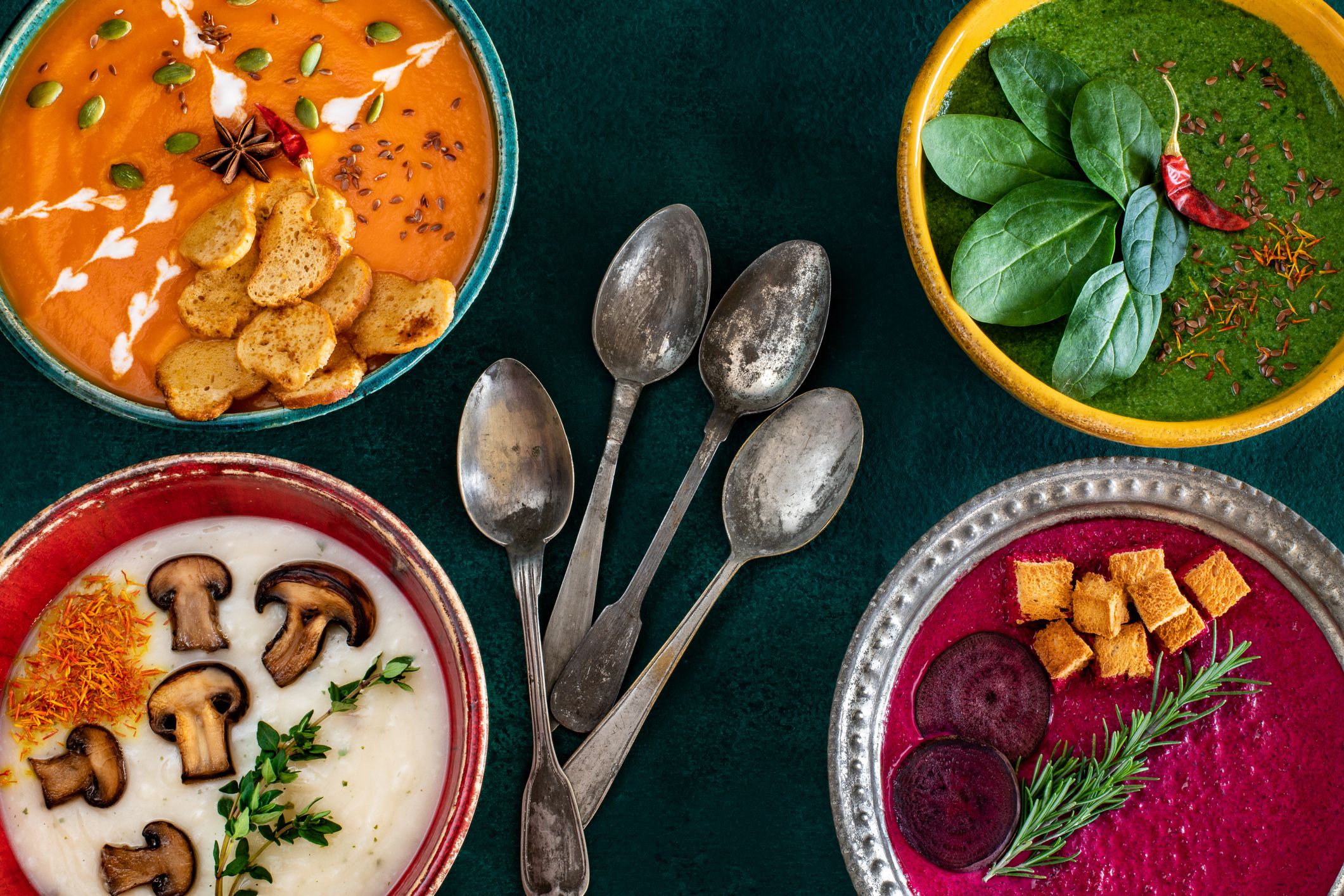 Table top view of vegan soup.