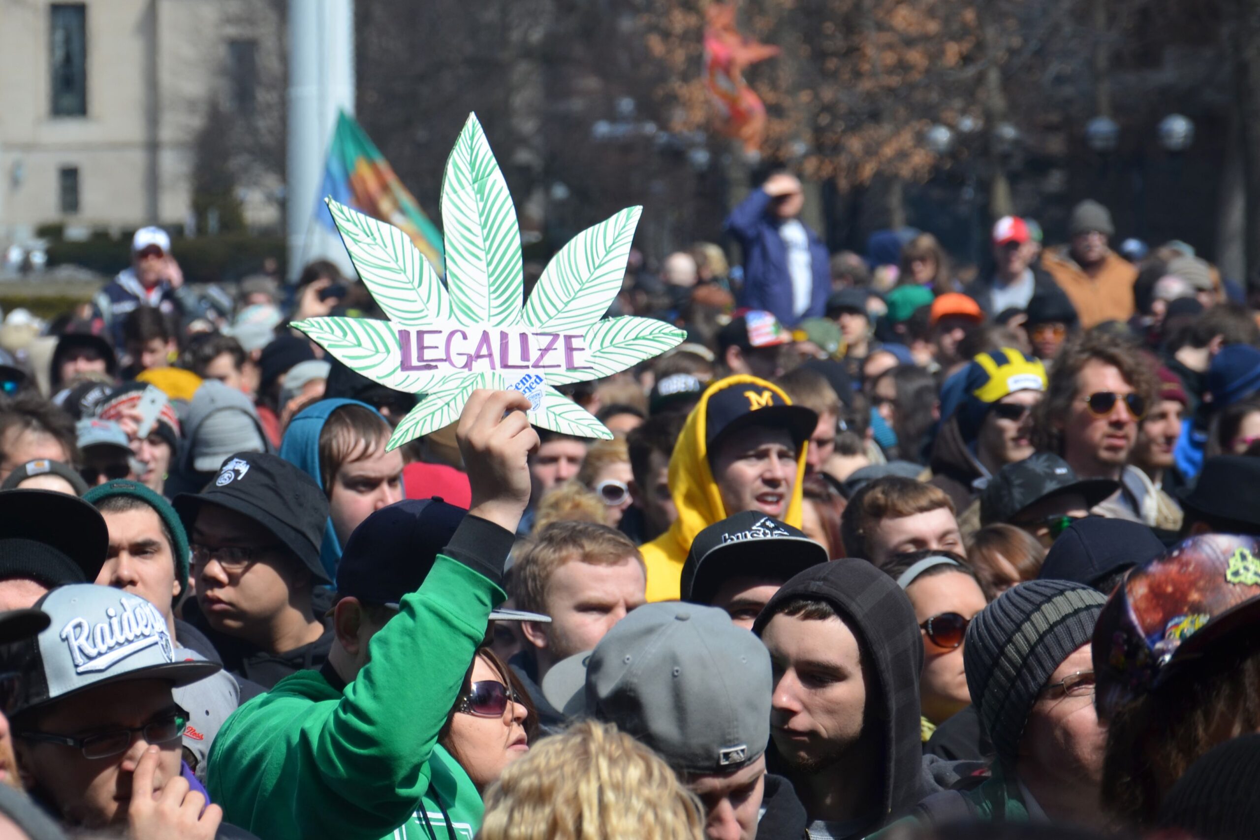 a participant holds up a sign at the 43rd annual hash bash rally in ann arbor, mi april 5, 2014