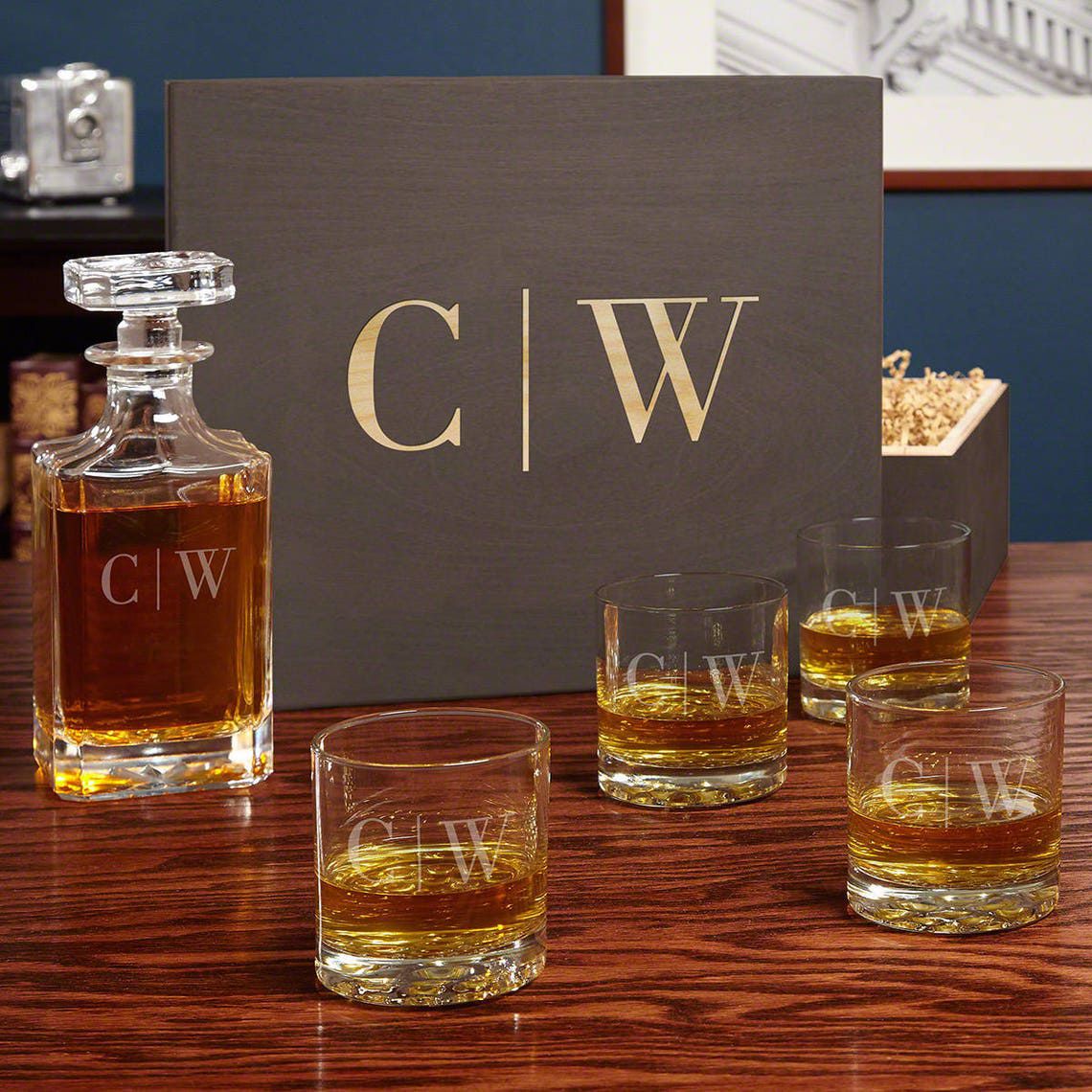 Quinton Boxed Decanter Set with Personalized Glasses