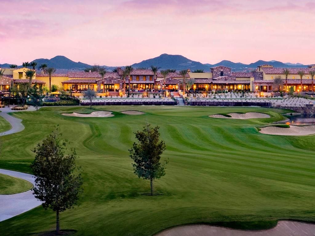 Arizona Trilogy at Encanterra view of golf course at dusk