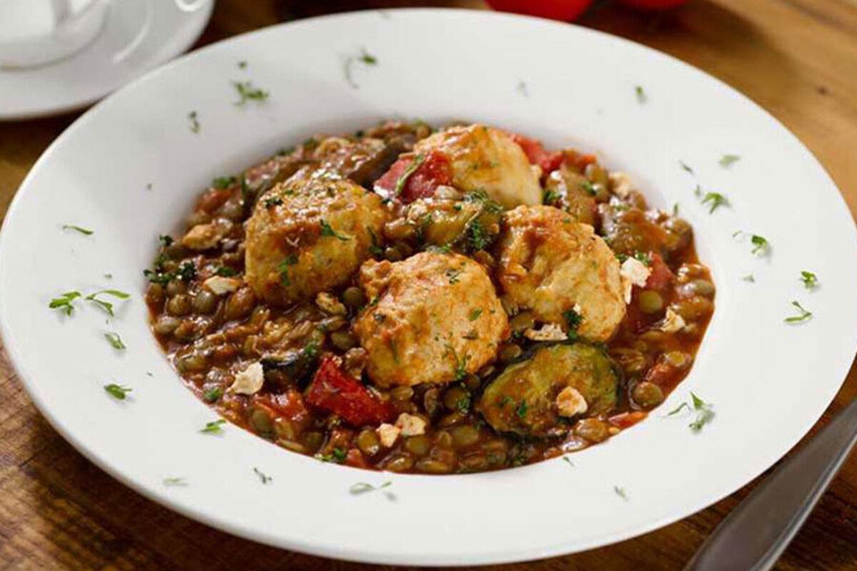 Chicken Meatballs with Lentils and Spiced Tomato Sauce