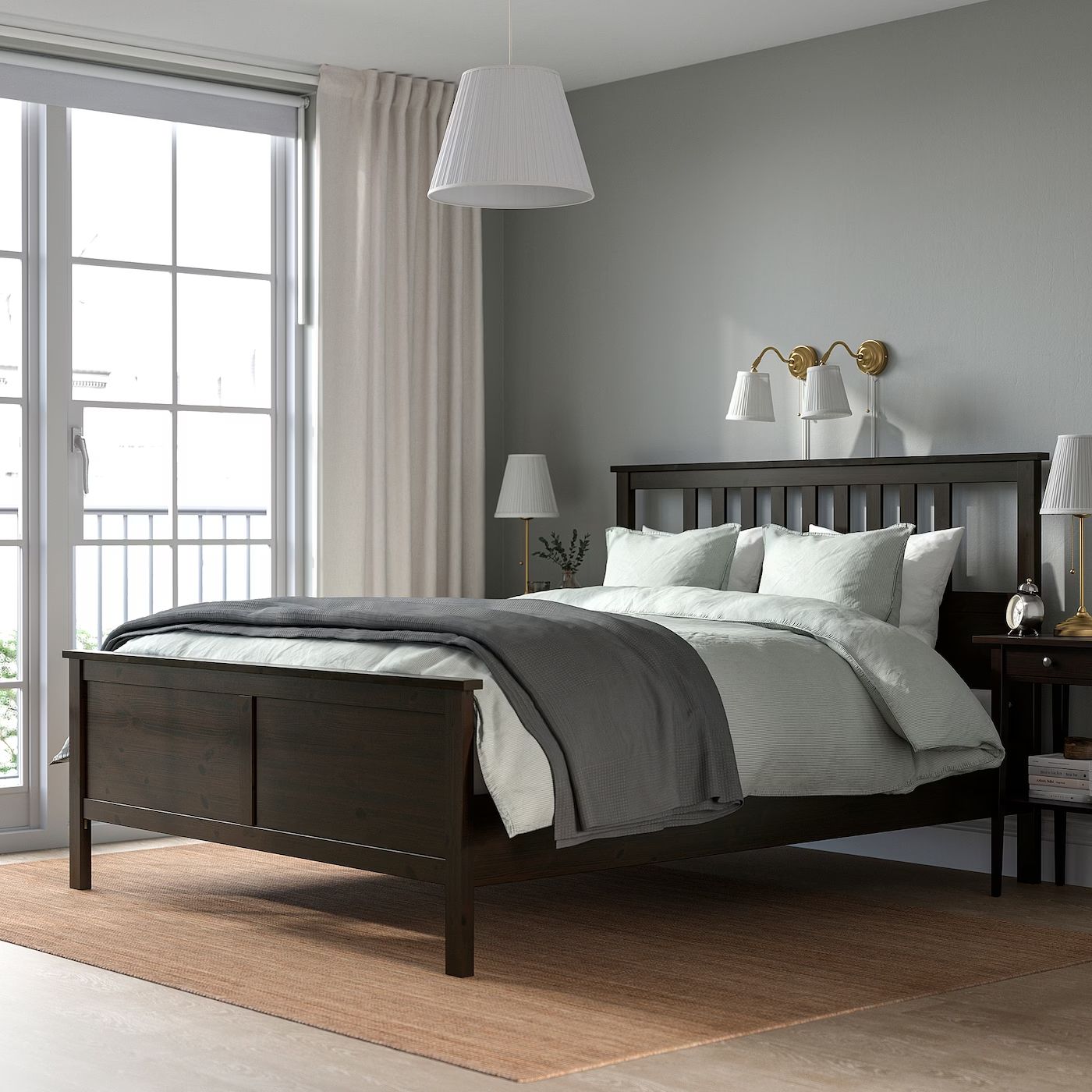 HEMNES Bed Frame, Black-Brown/Lönset, Full