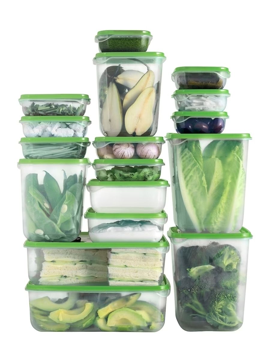 PRUTA Food Container Set of 17, Clear/Green