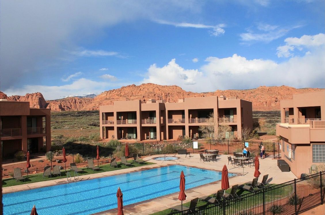 Red Mountain Resort with pool and mountains in background