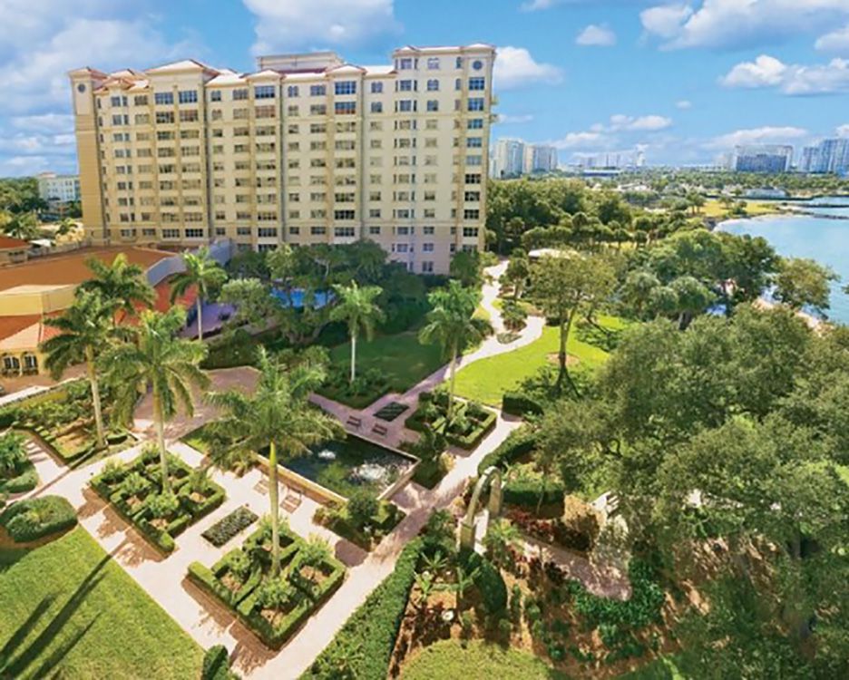 Aerial view of high rise at Sarasota Bay Club, Florida