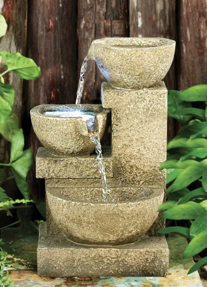 Resin Cascading Garden Tiered Fountain with LED Light