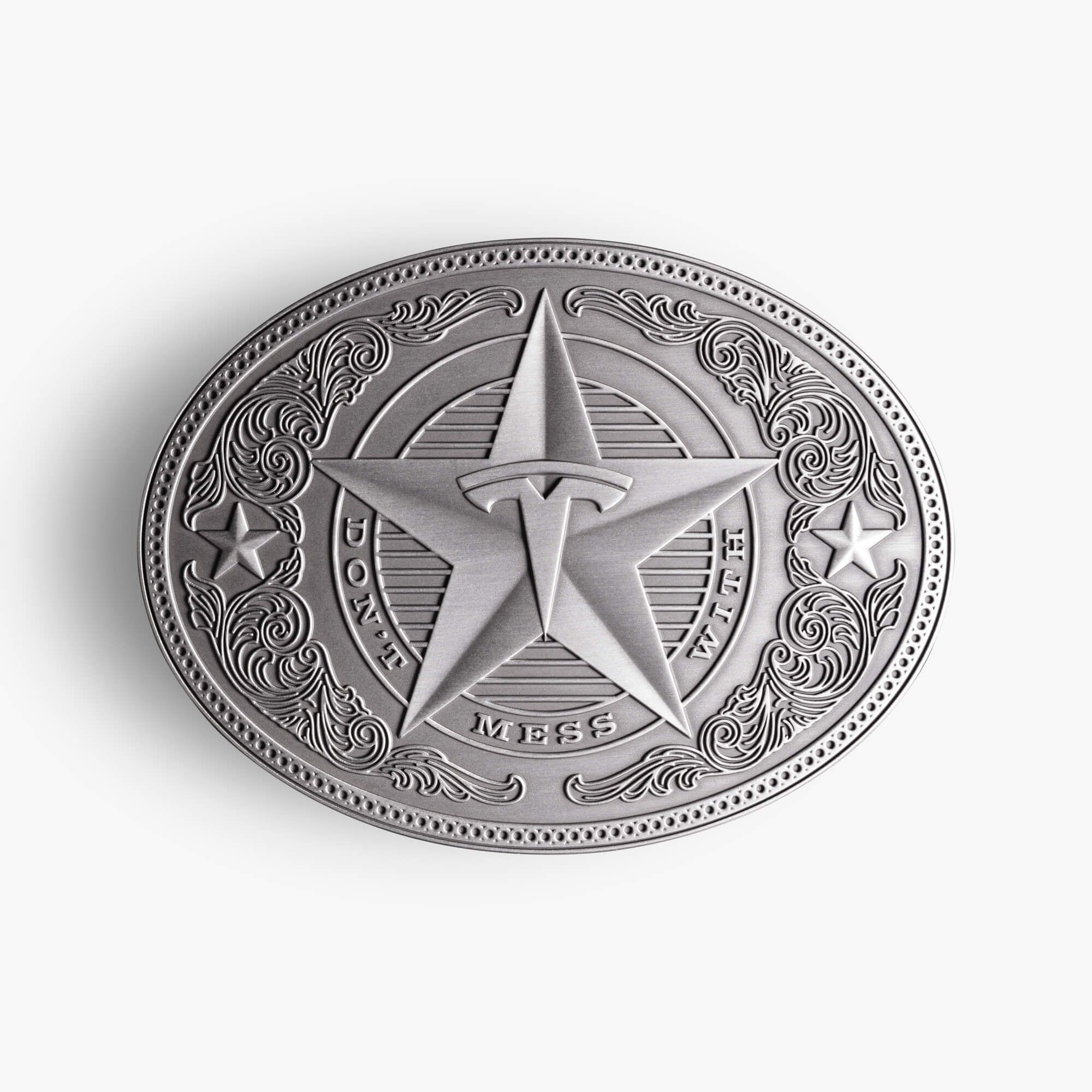 Tesla Giga Texas Belt Buckle with white background