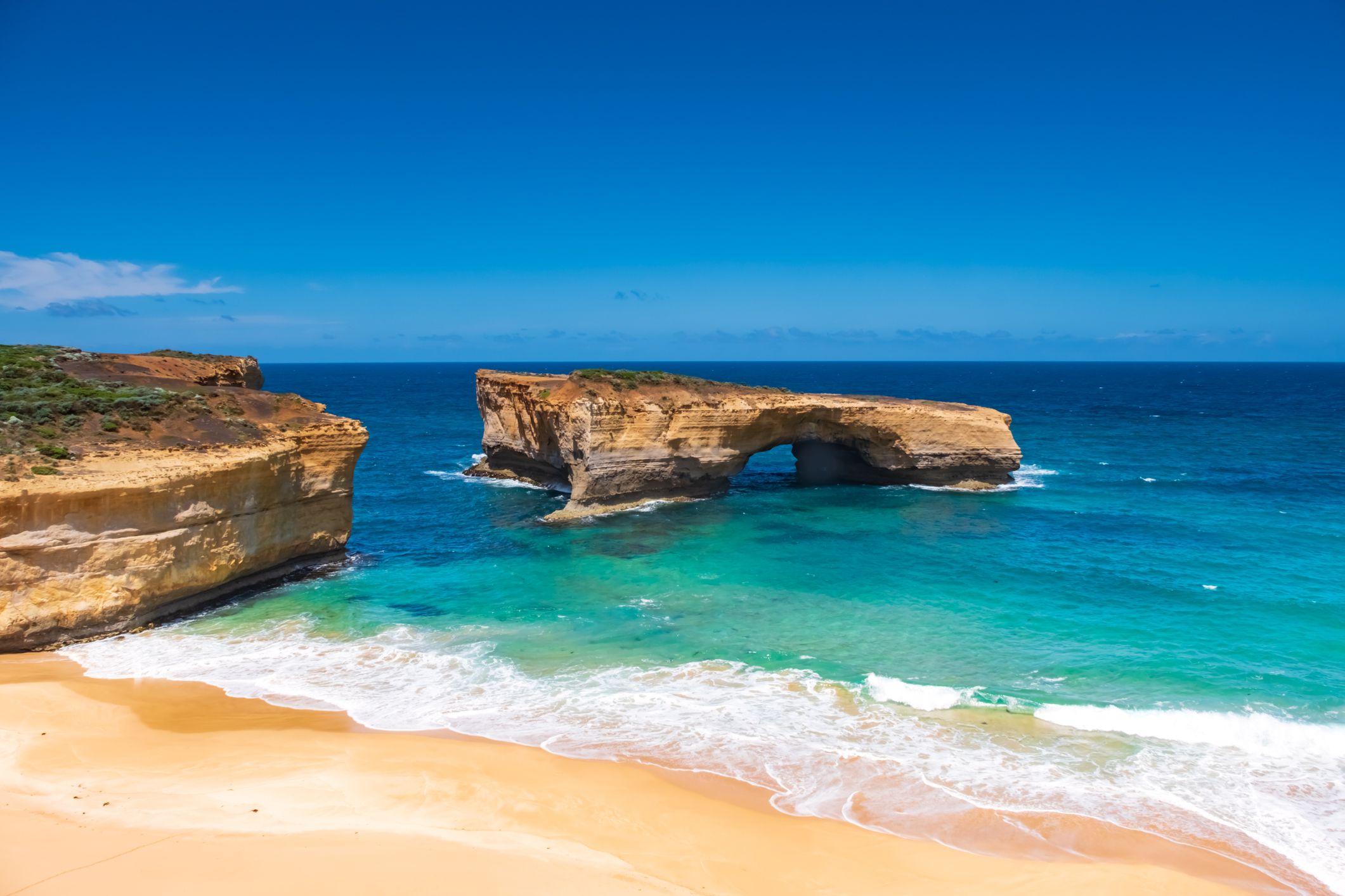 Rock formations in the ocean. Bay Of Islands along the Great Ocean Road in Victoria, South Australia. A popular tourist destination.