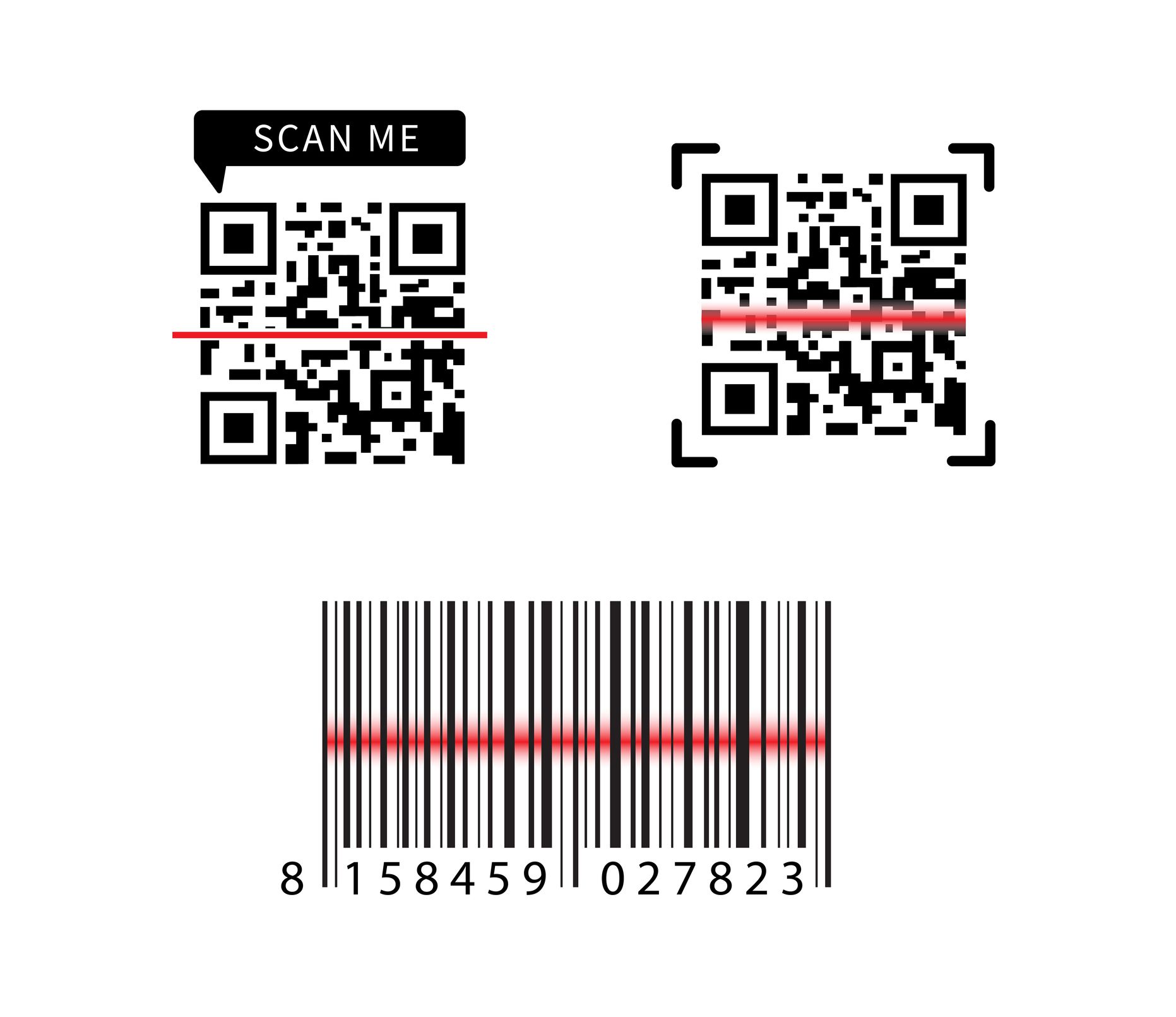 Laser Scanning label with barcode. Realistic barcode icon. Scan me icon. Scan qr code icon for payment, mobile app, website Vector illustration.