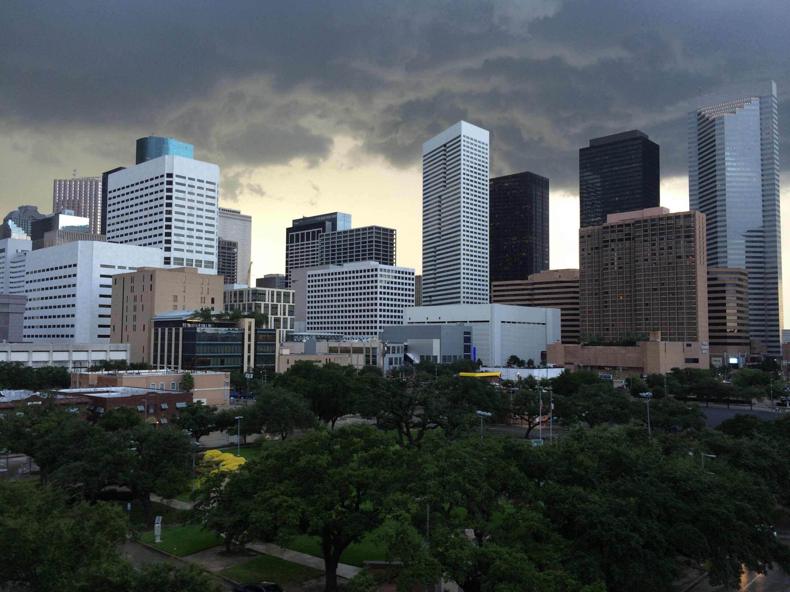 Houston, Texas, USA - August 11th, 2014: Downtown Houston, Texas. Picture taken before a big storm.