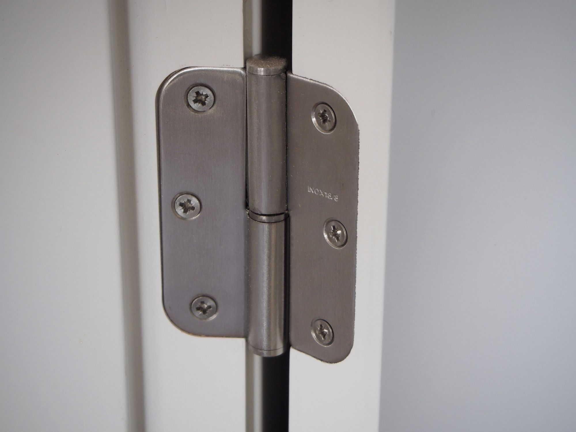 A hinge in the white door