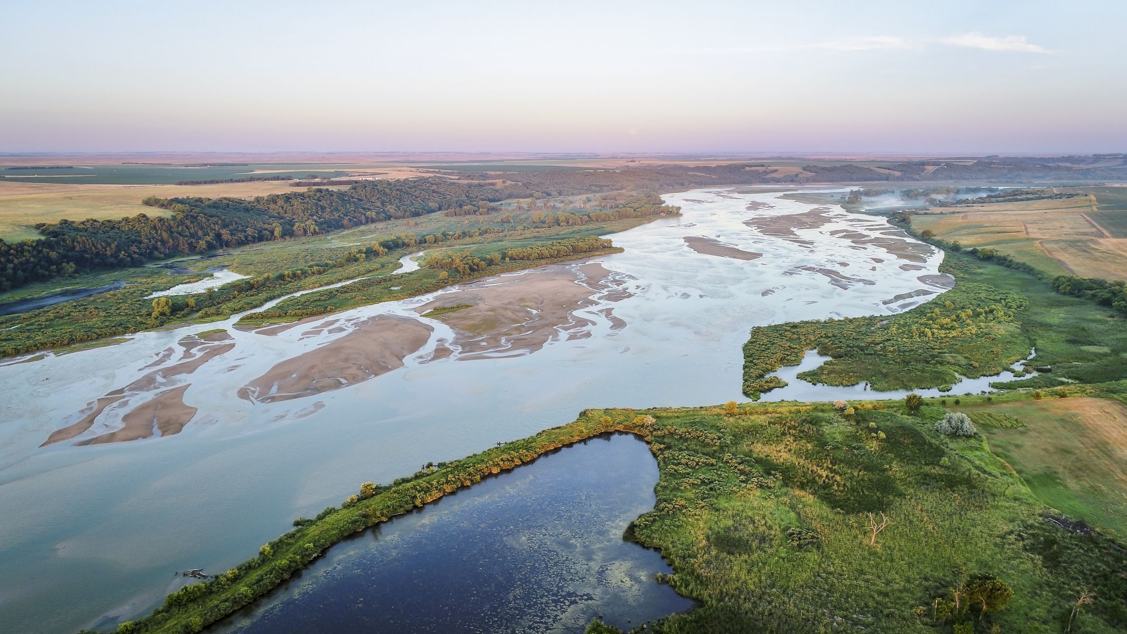 aerial photography view of lower Niobrara RIver in Nebraska Sandhills