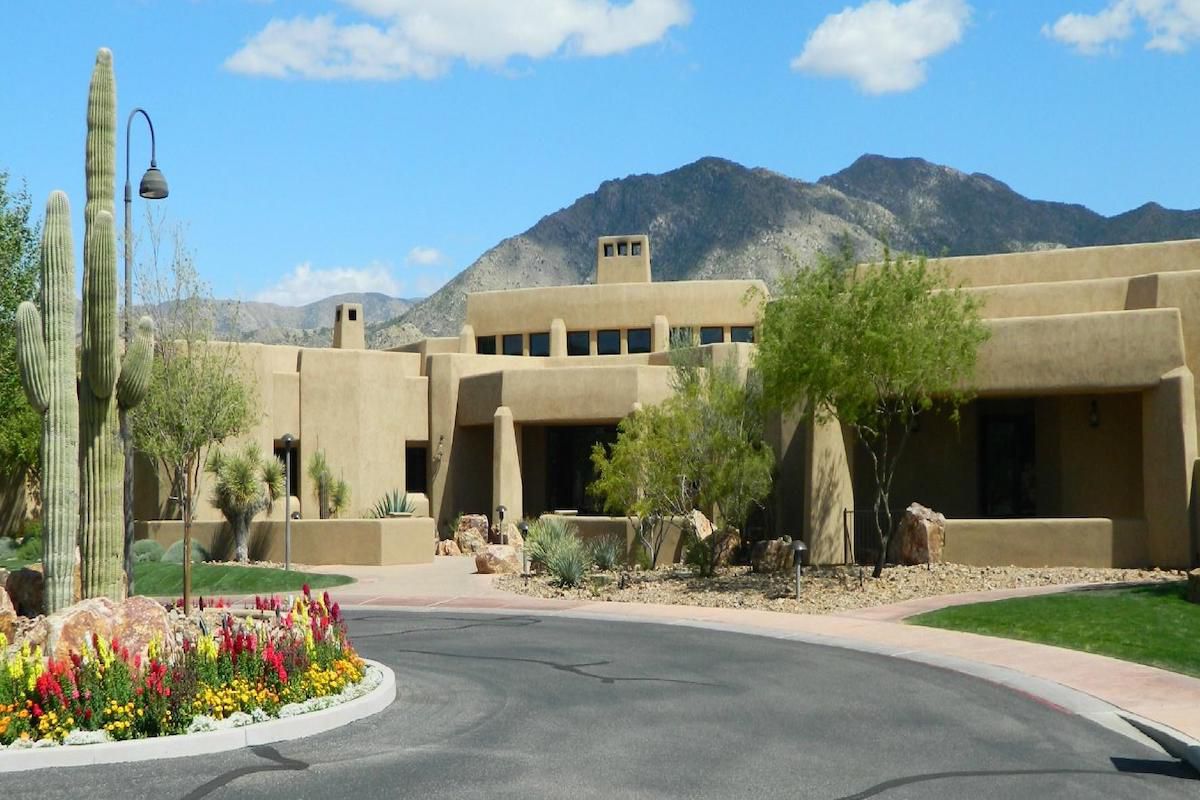 The preserve at Saddlebrooke retirement community in a desert environment with cactus and mountains