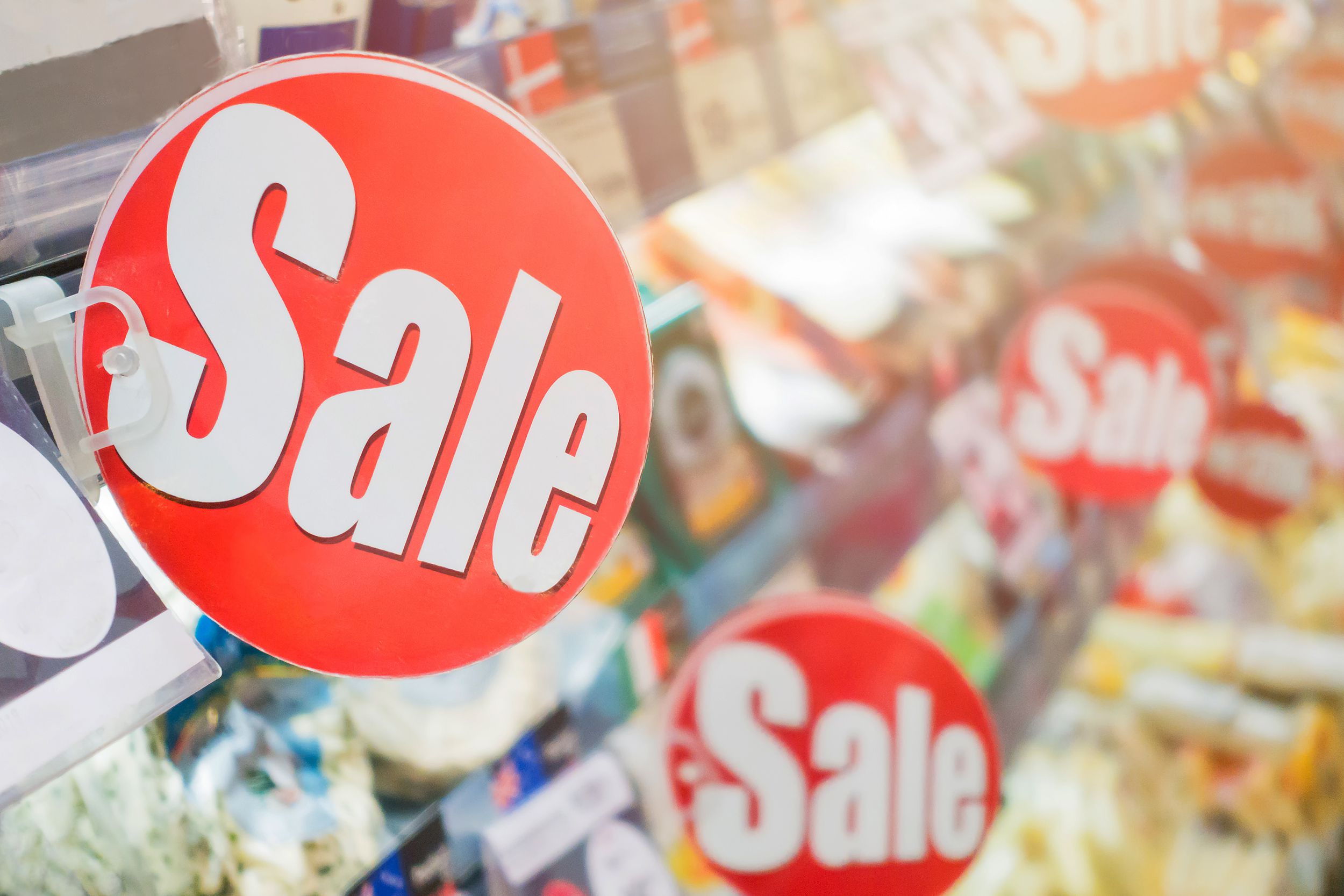 sale labels with the red circle and the text on them