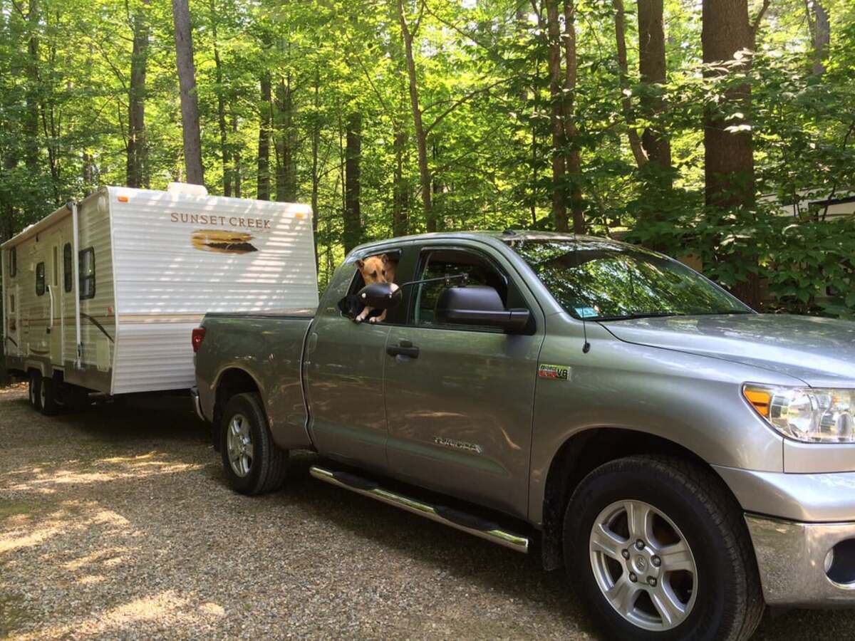 Ames Brook Campground, Ashland, New Hampshire, RV and truck in RV lot