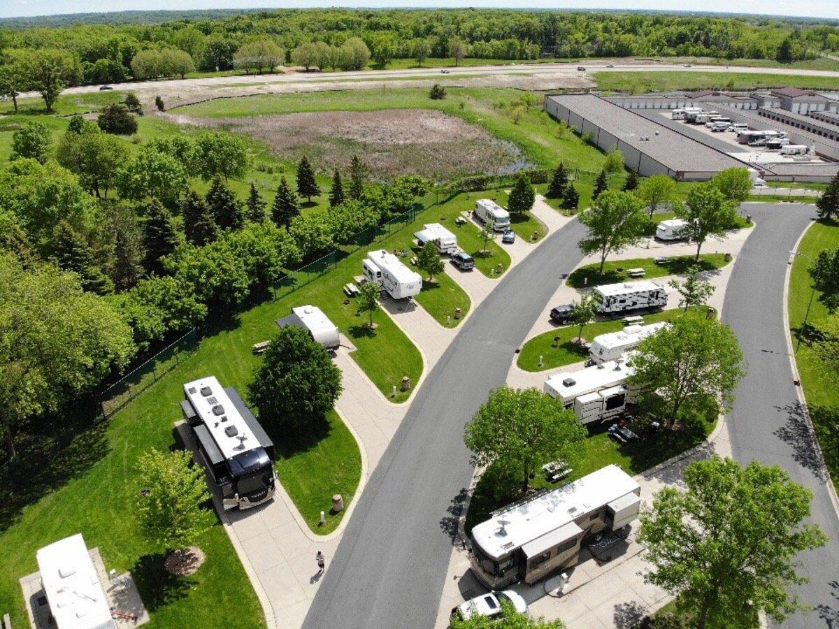 Aerial of Dakotah Meadows RV Park, Prior Lake, Minnesota, RV park area