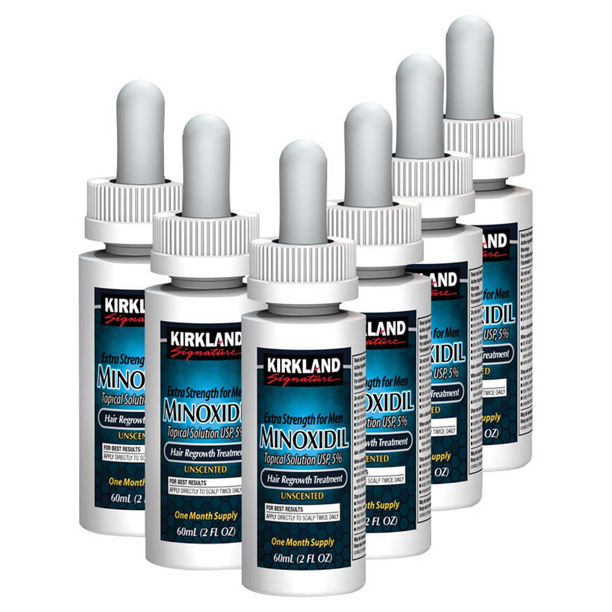 Kirkland Signature Hair Regrowth Treatment Extra Strength for Men, 5% Minoxidil Topical Solution, 2 fl oz, 6-pack