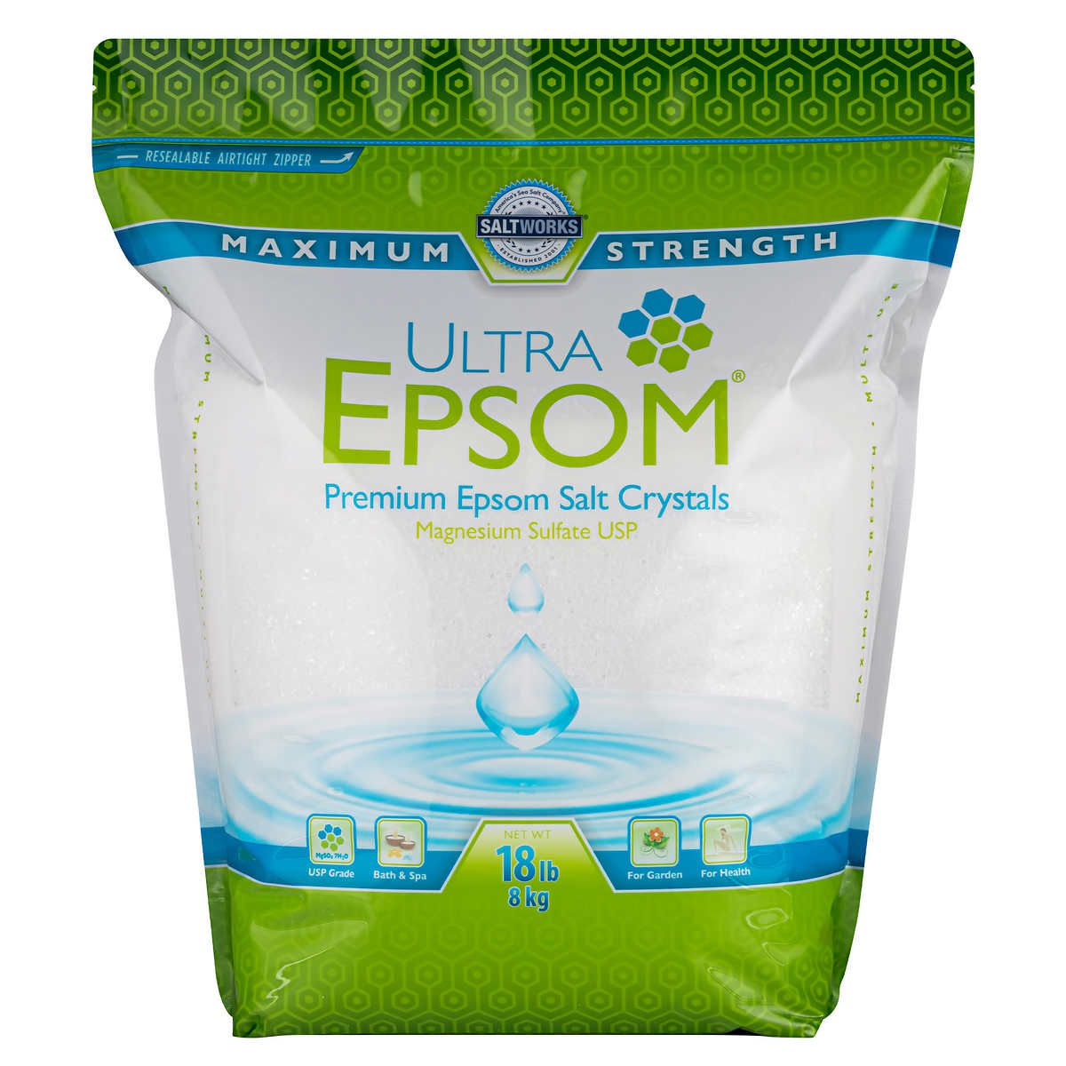 SaltWorks Ultra Epsom Unscented Bath Salt, 18 Pound Bag