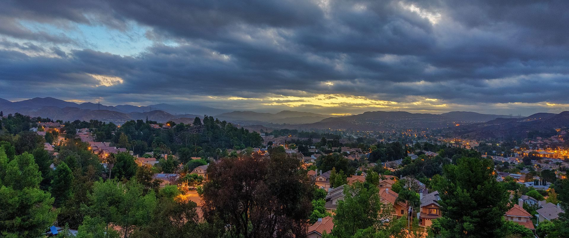 Aerial view at sunrise of Santa Clarita, California