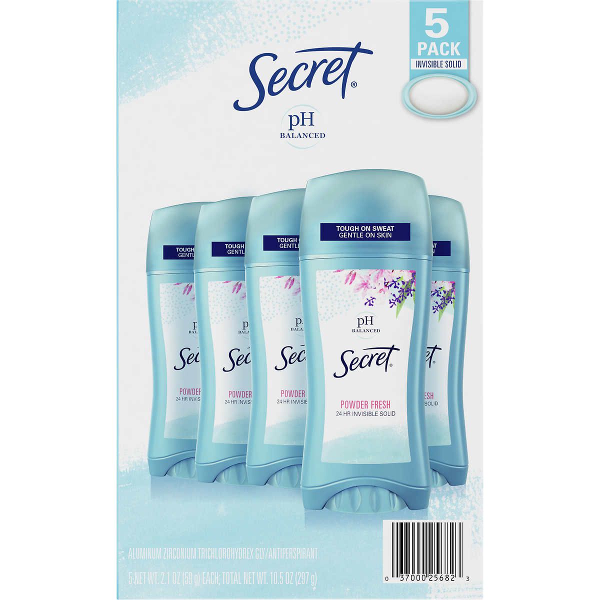 Secret Invisible Solid Deodorant, Powder Fresh, 2.1 oz, 5-Count