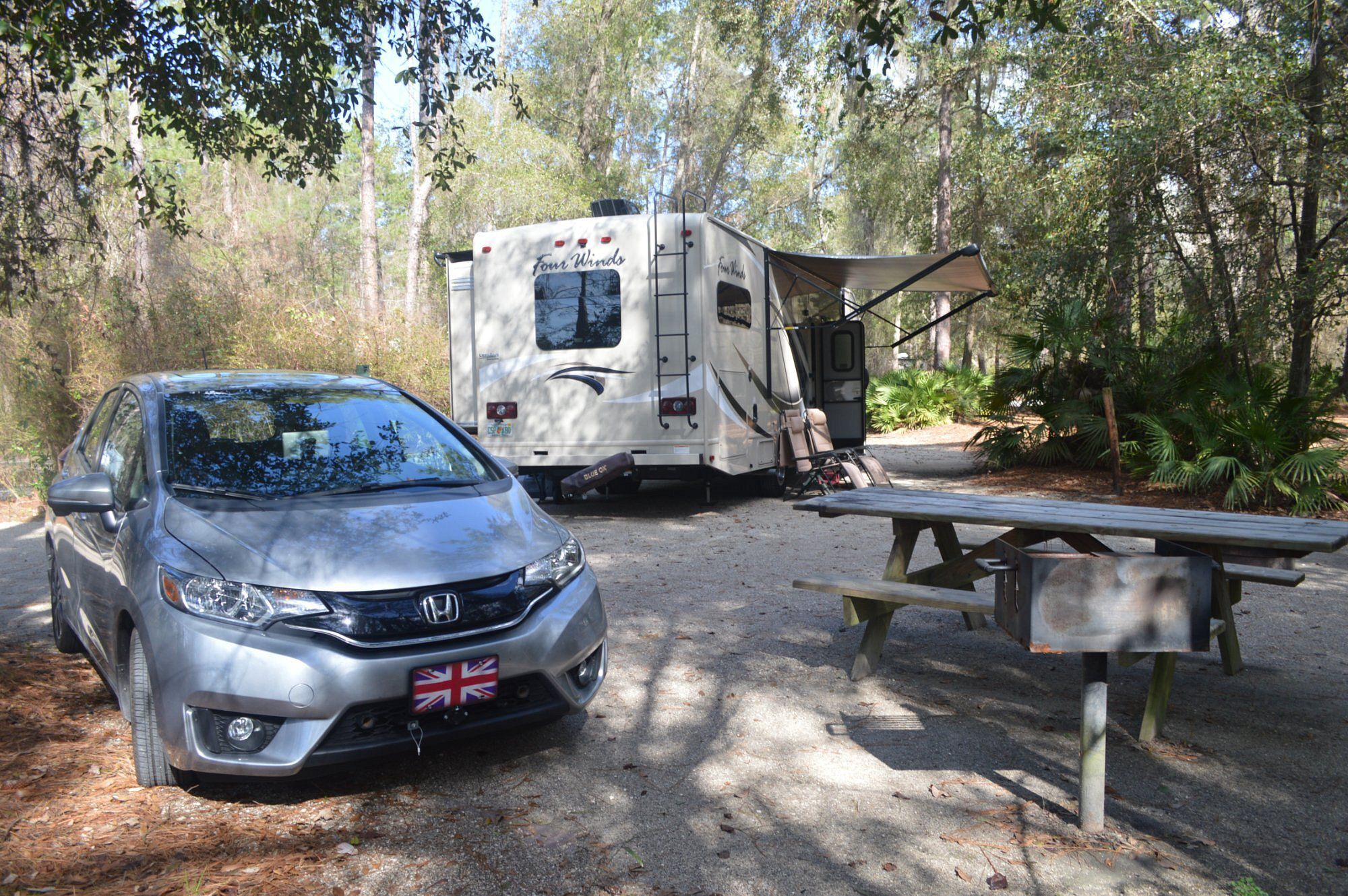 Stephen Foster Folk Culture Center State Park, White Springs, Florida, RV and car parked in an RV lot