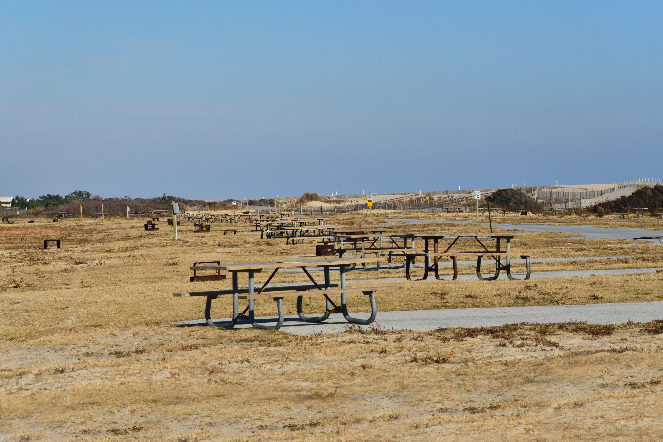 The deserted campground in the Assateague State Park of Maryland closed for the winter