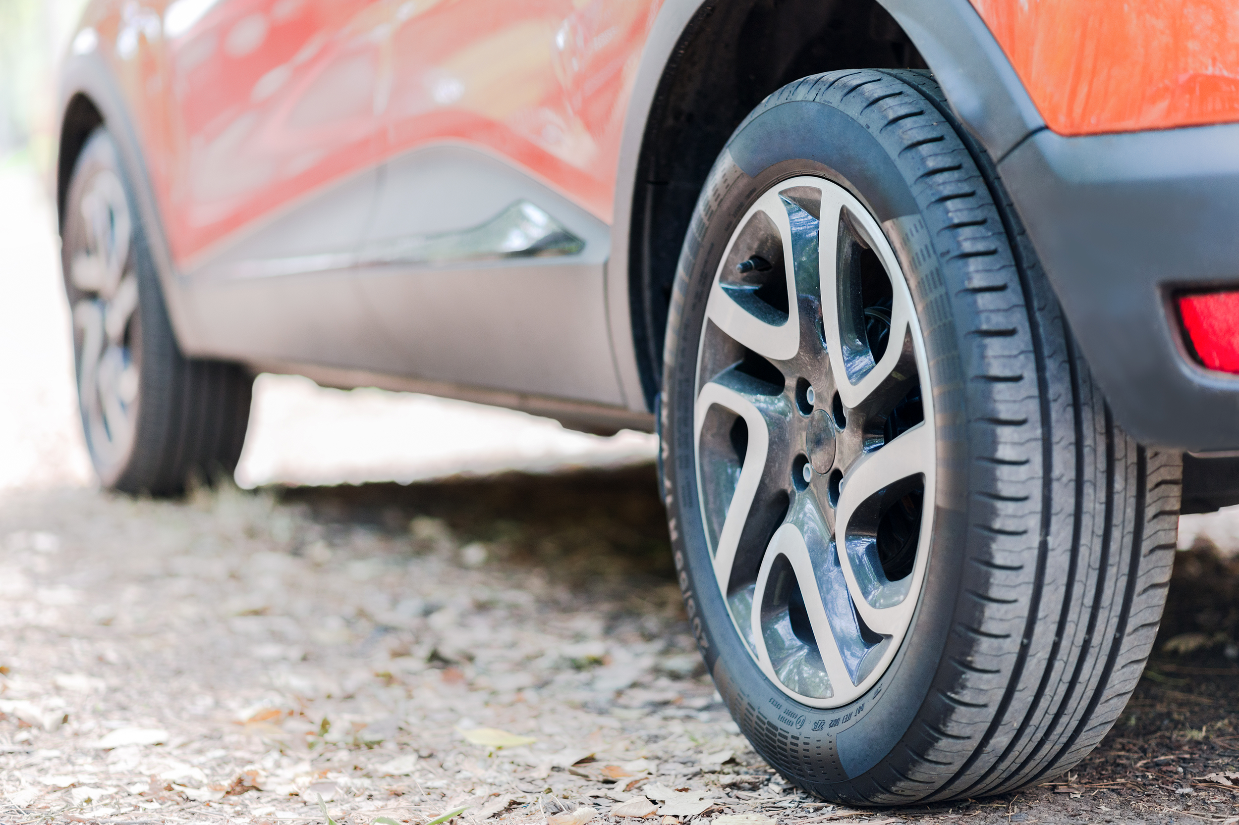 Closeup of dirty tires on a vehicle