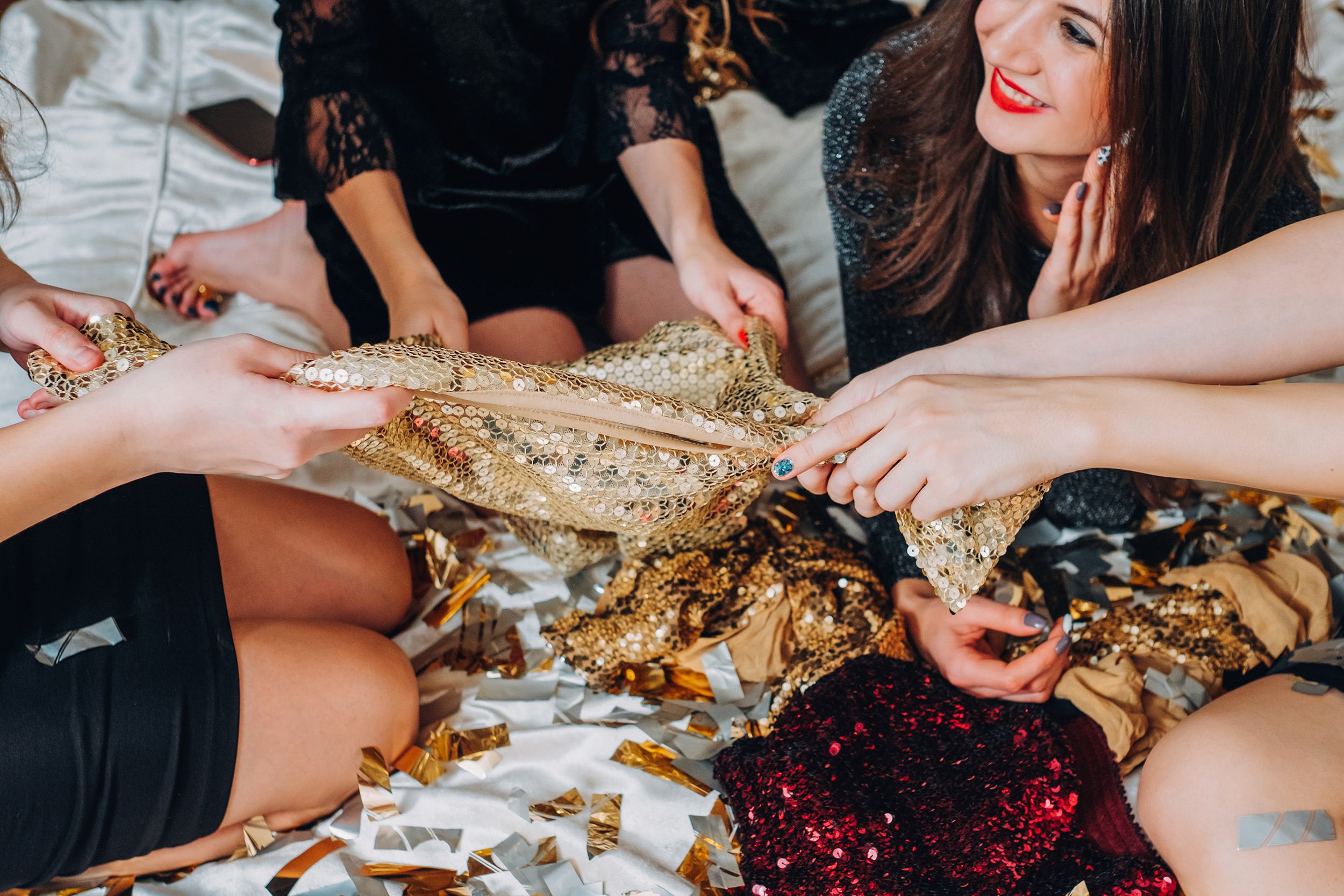 glamor females look at leisure party outfit sequin dress