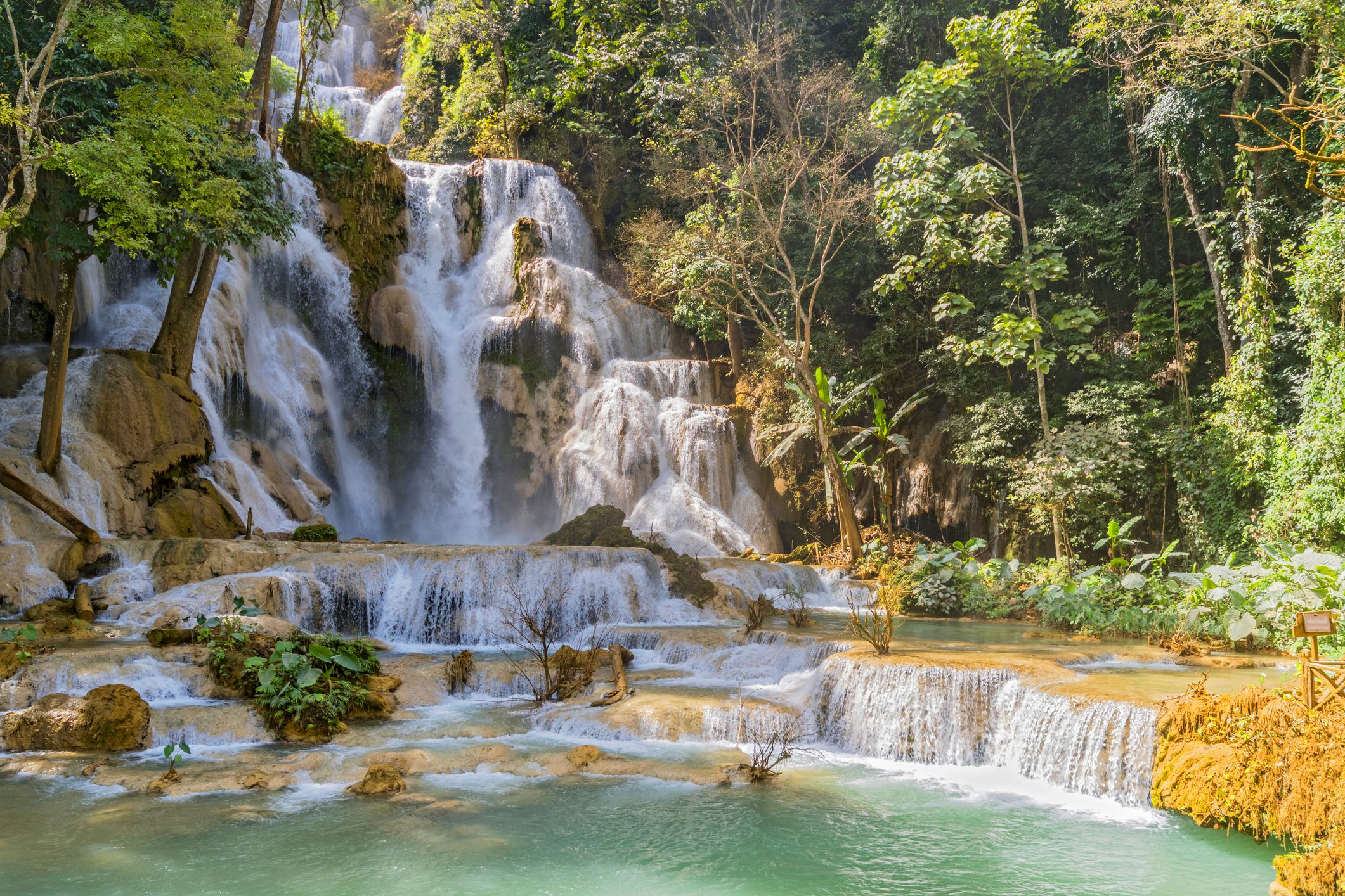 Kuang Si Waterfall, Luang Prabang, Laos with swimming hole in foreground