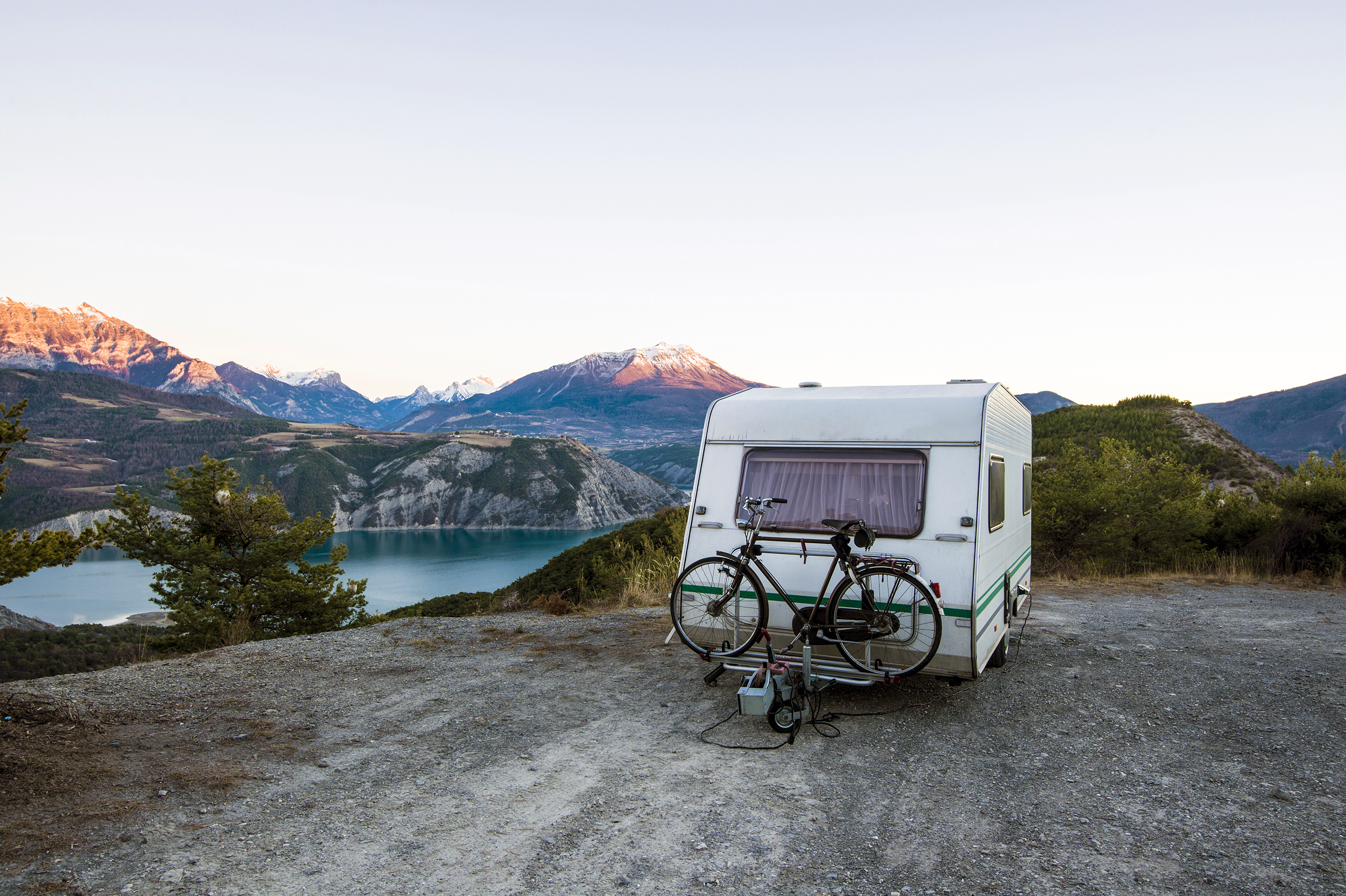 RV parked on a cliff
