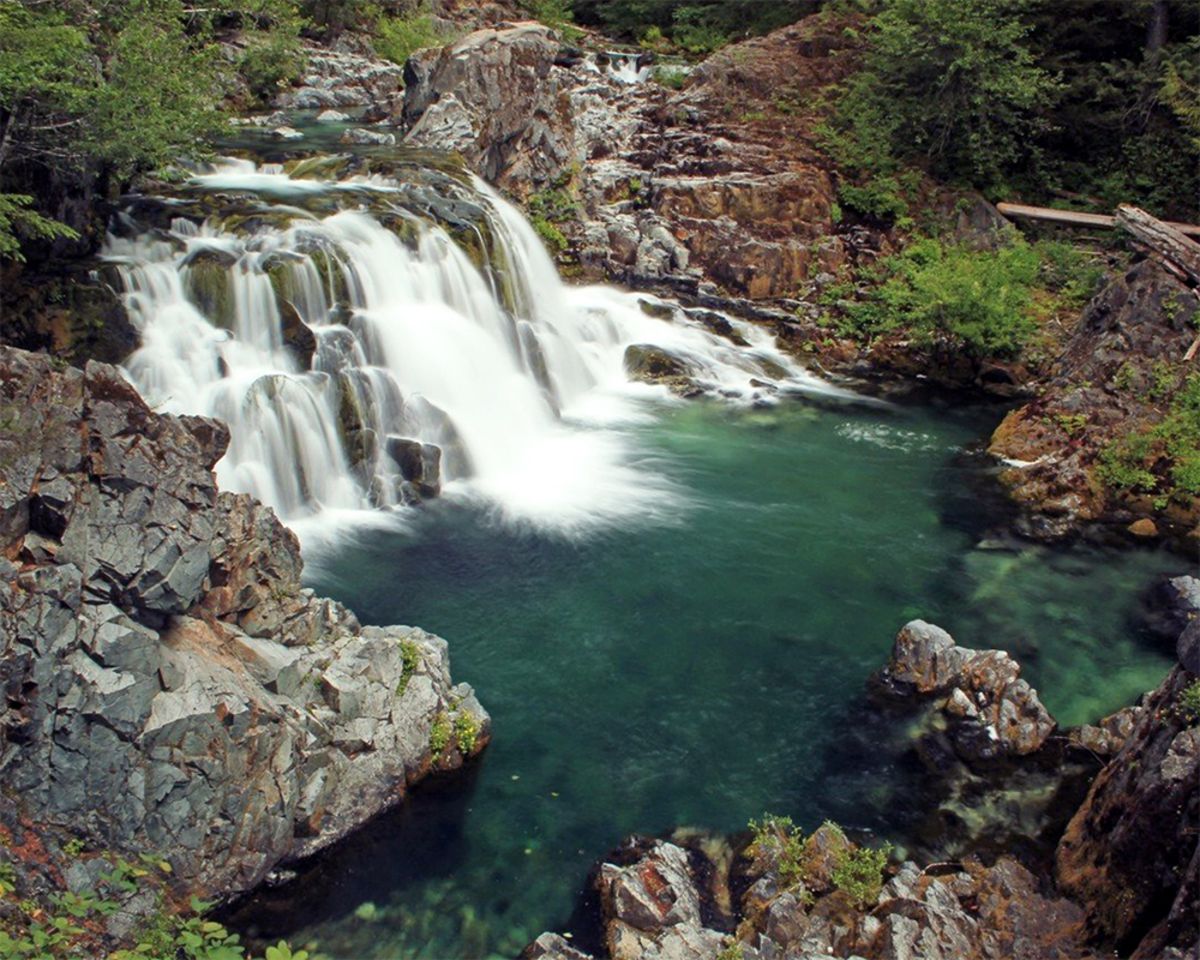 Sawmill Falls, Willamette Valley, Oregon with swimming hole in foreground