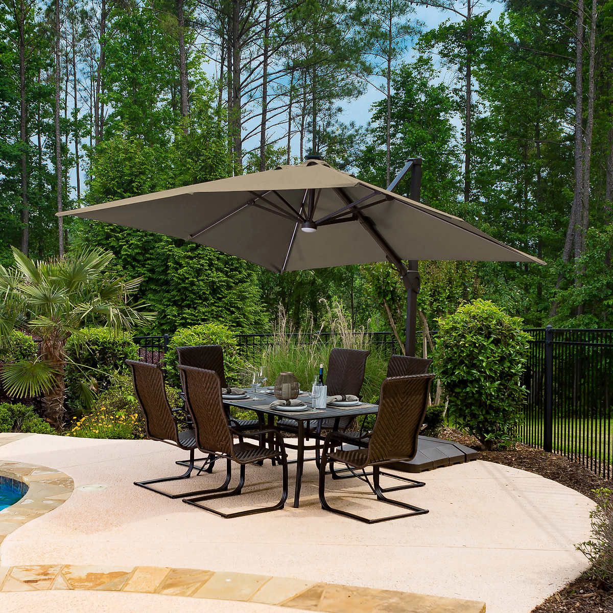 10-Foot LED Solar Square Cantilever Umbrella