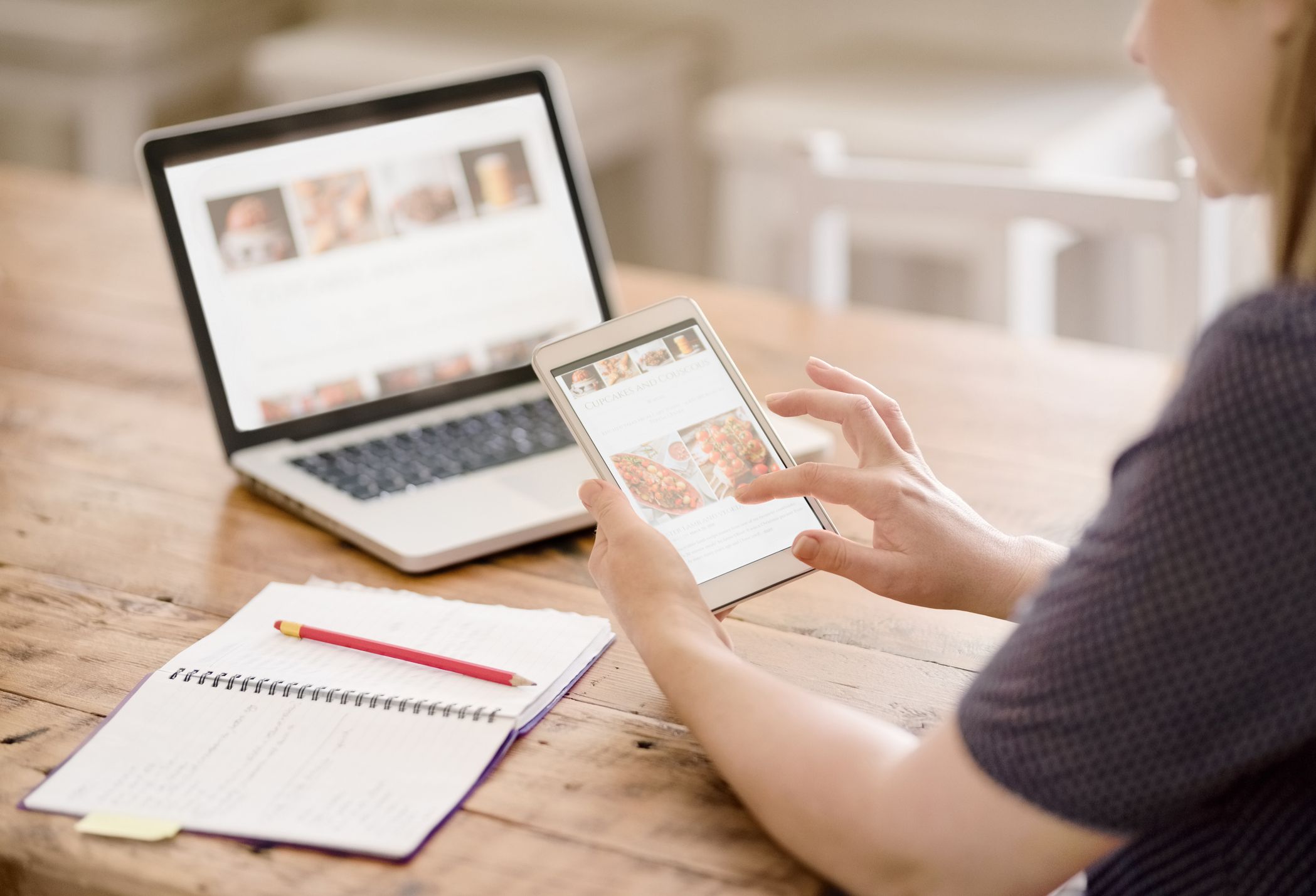 woman looking at her personal website