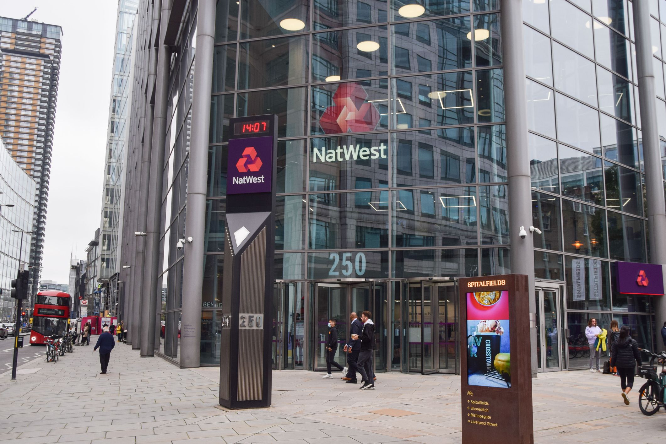 London, UK - October 7 2021: NatWest bank in Bishopsgate, exterior view.