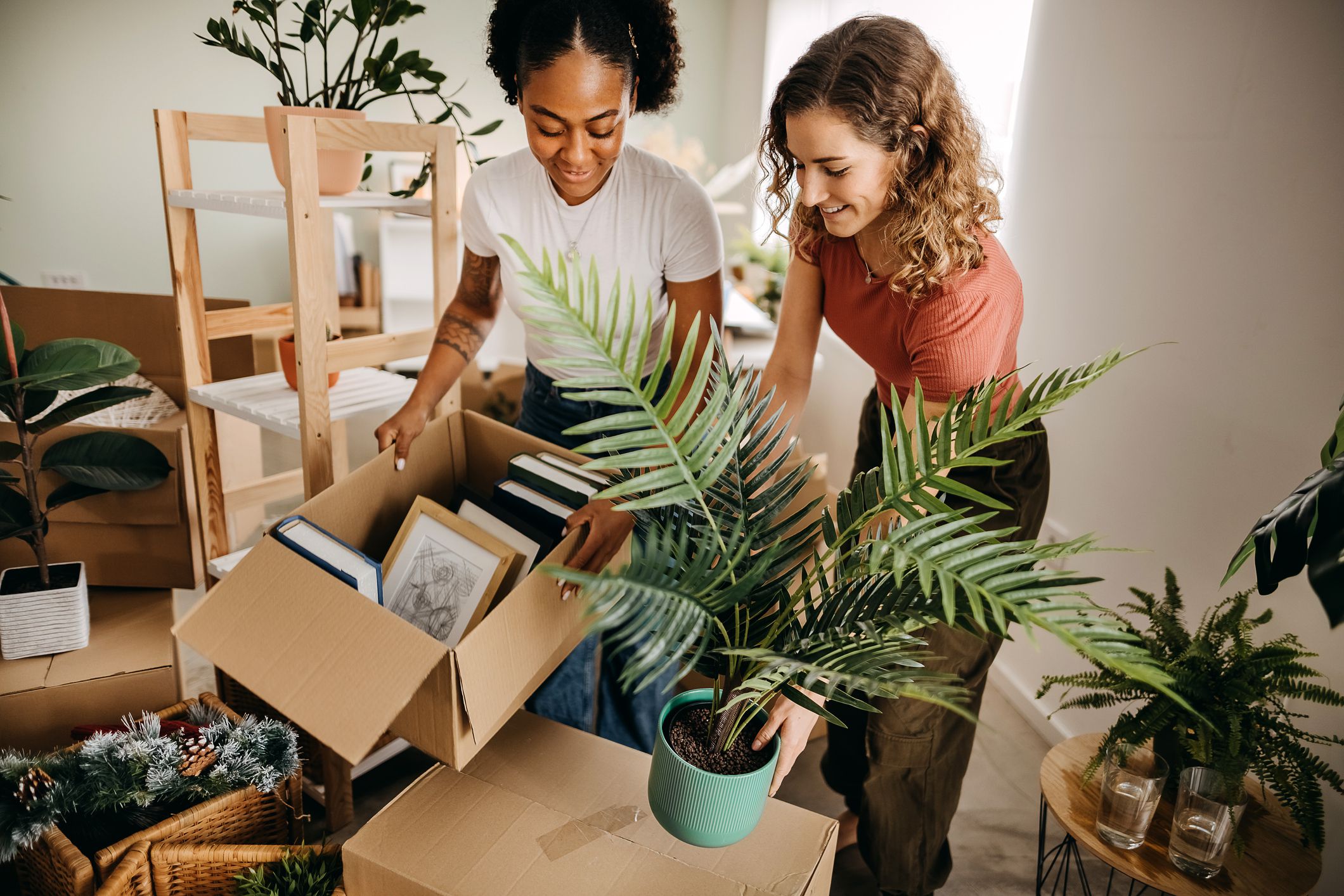Two friends are furnishing their home together, where they will live together
