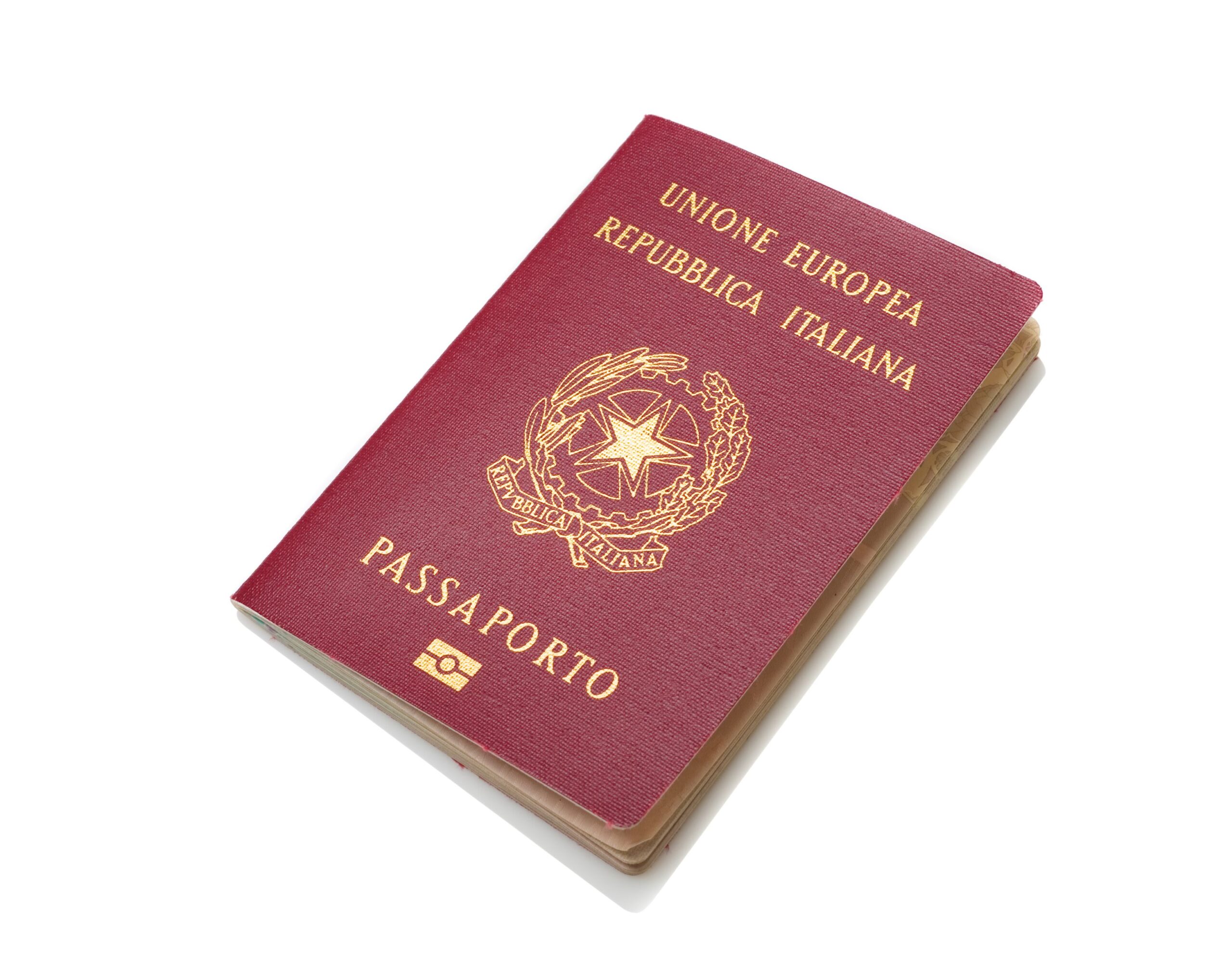 Italian biometric passport isolated on white.