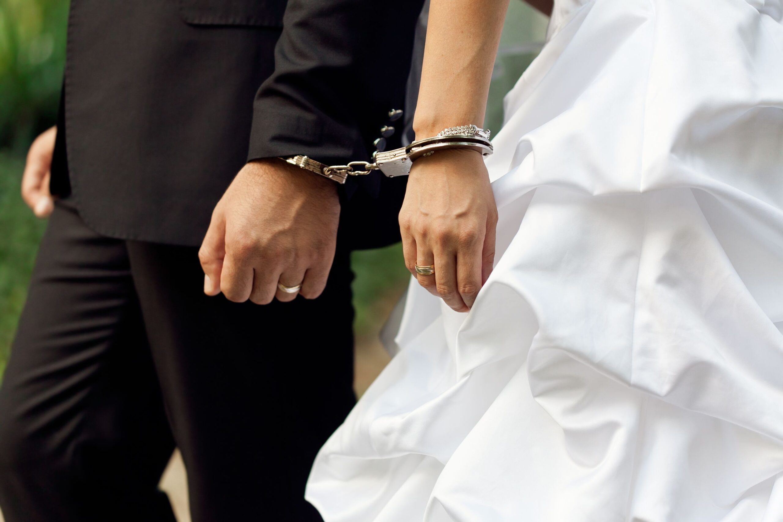 Bride and Groom with Handcuffs